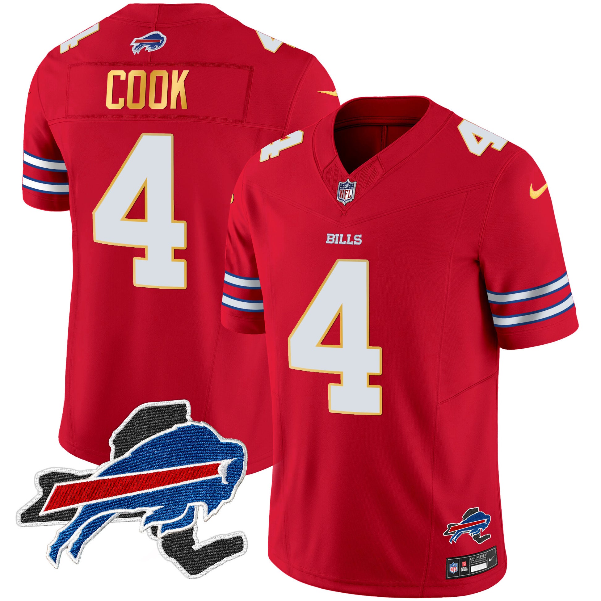 Men's Bills New York Patch Gold Trim Vapor Jersey - All Stitched