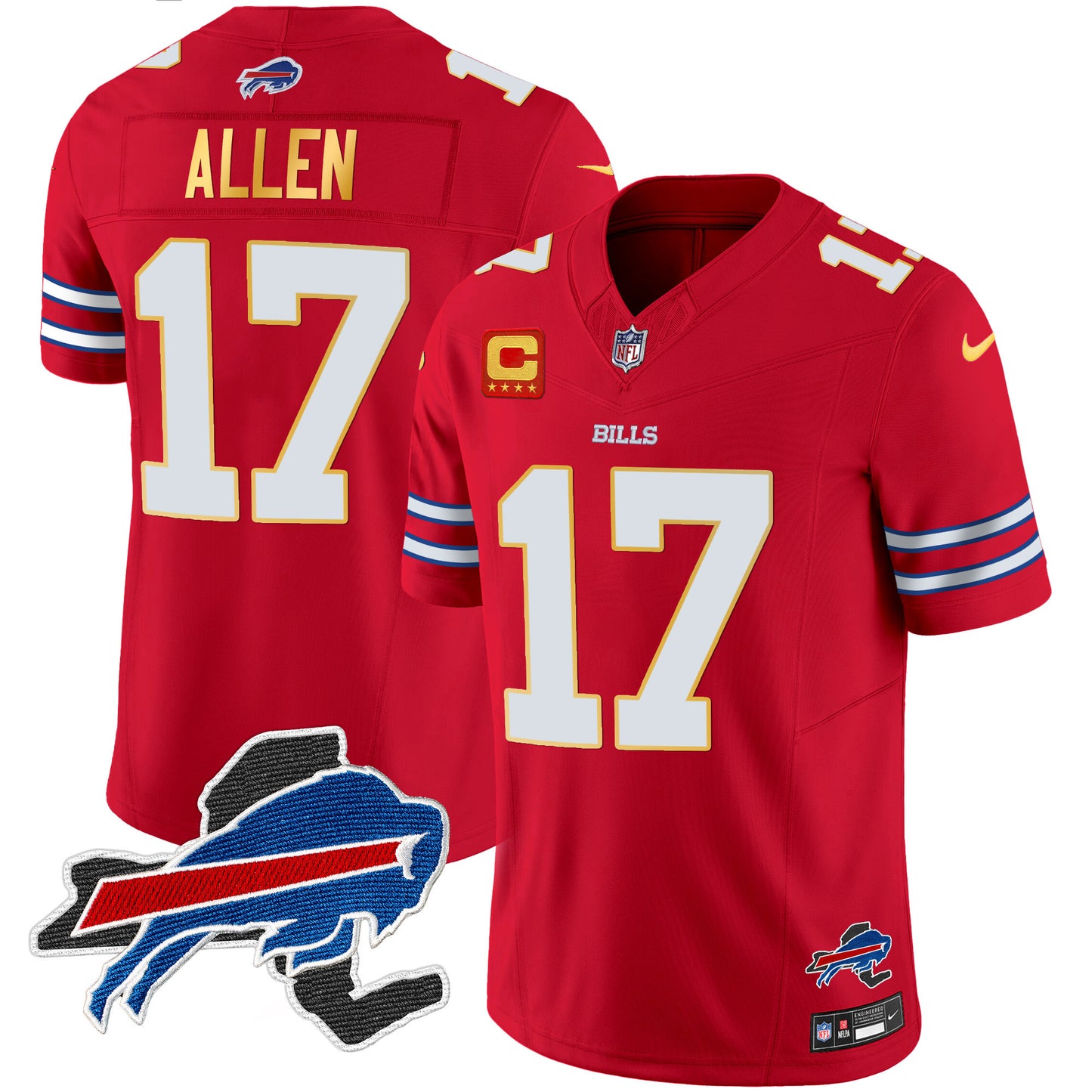 Men's Bills New York Patch Gold Trim Vapor Jersey - All Stitched