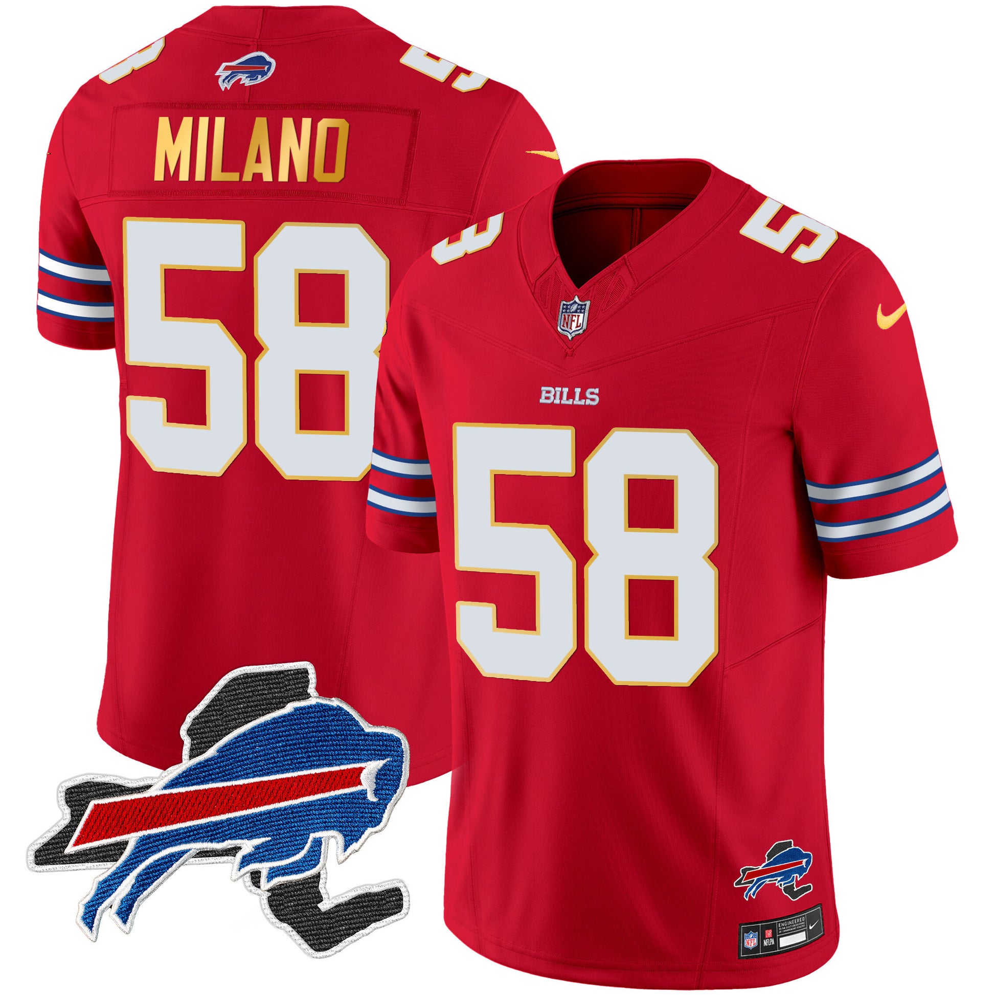 Men's Bills New York Patch Gold Trim Vapor Jersey - All Stitched