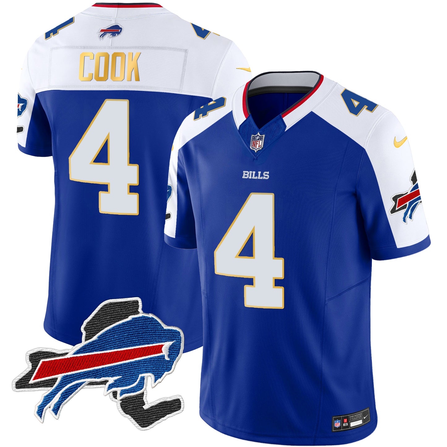 Men's Bills New York Patch Gold Trim Vapor Jersey - All Stitched