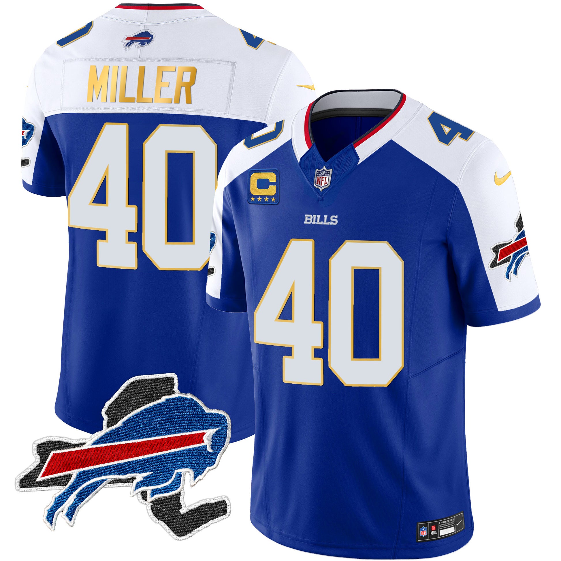 Men's Bills New York Patch Gold Trim Vapor Jersey - All Stitched