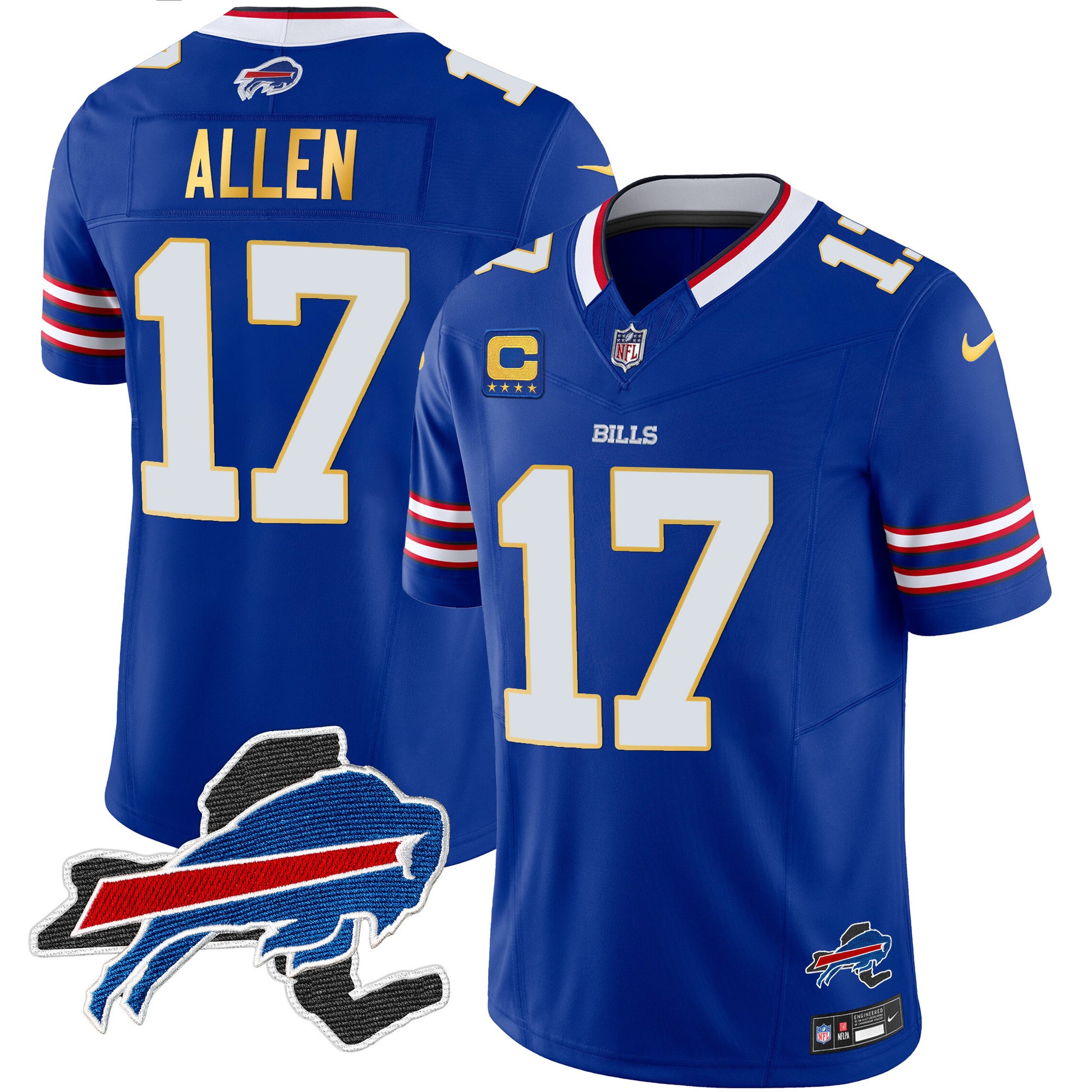 Men's Bills New York Patch Gold Trim Vapor Jersey - All Stitched