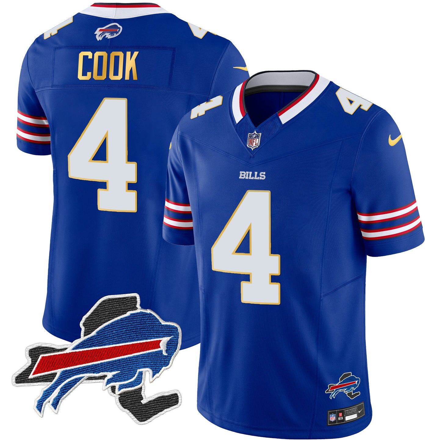 Men's Bills New York Patch Gold Trim Vapor Jersey - All Stitched