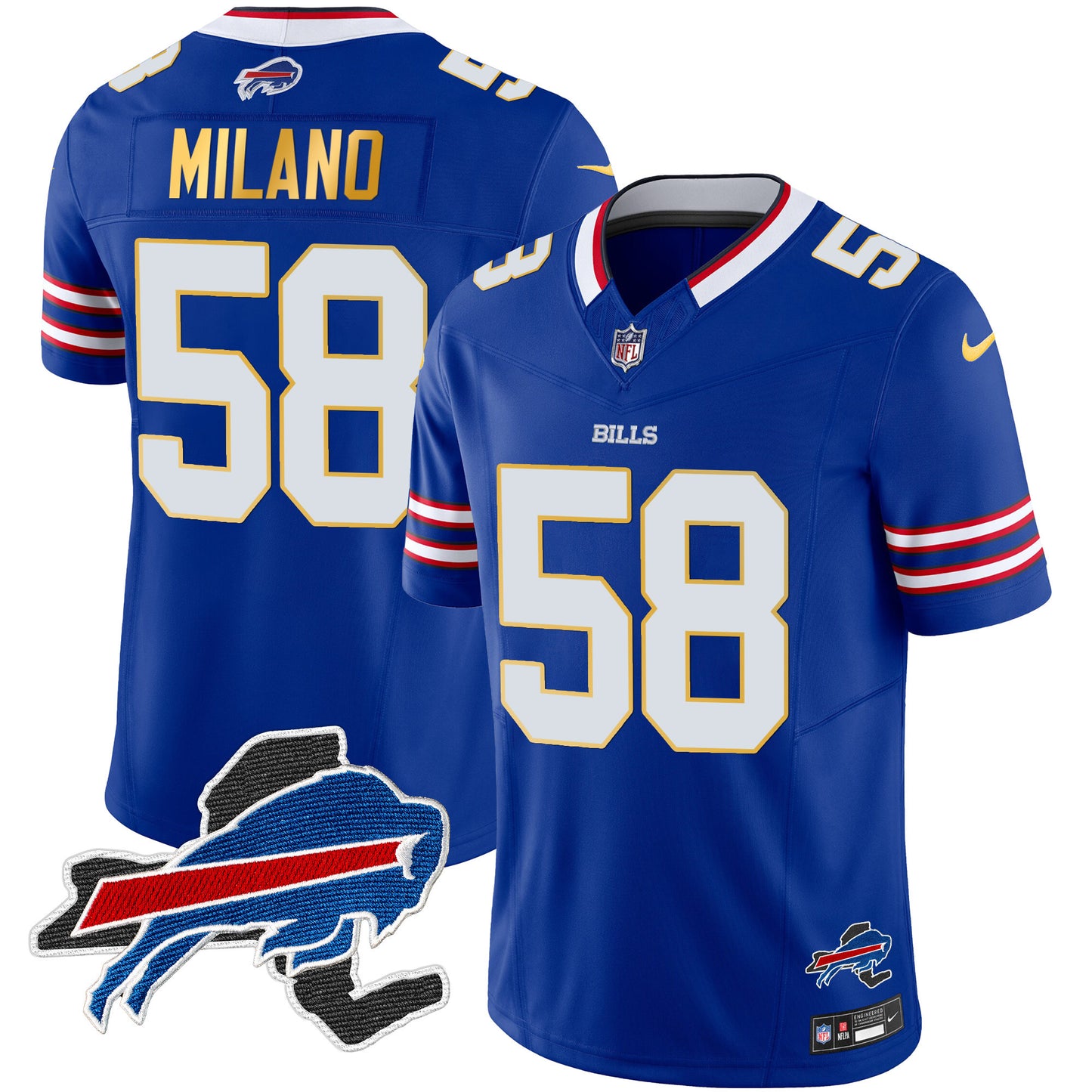 Men's Bills New York Patch Gold Trim Vapor Jersey - All Stitched