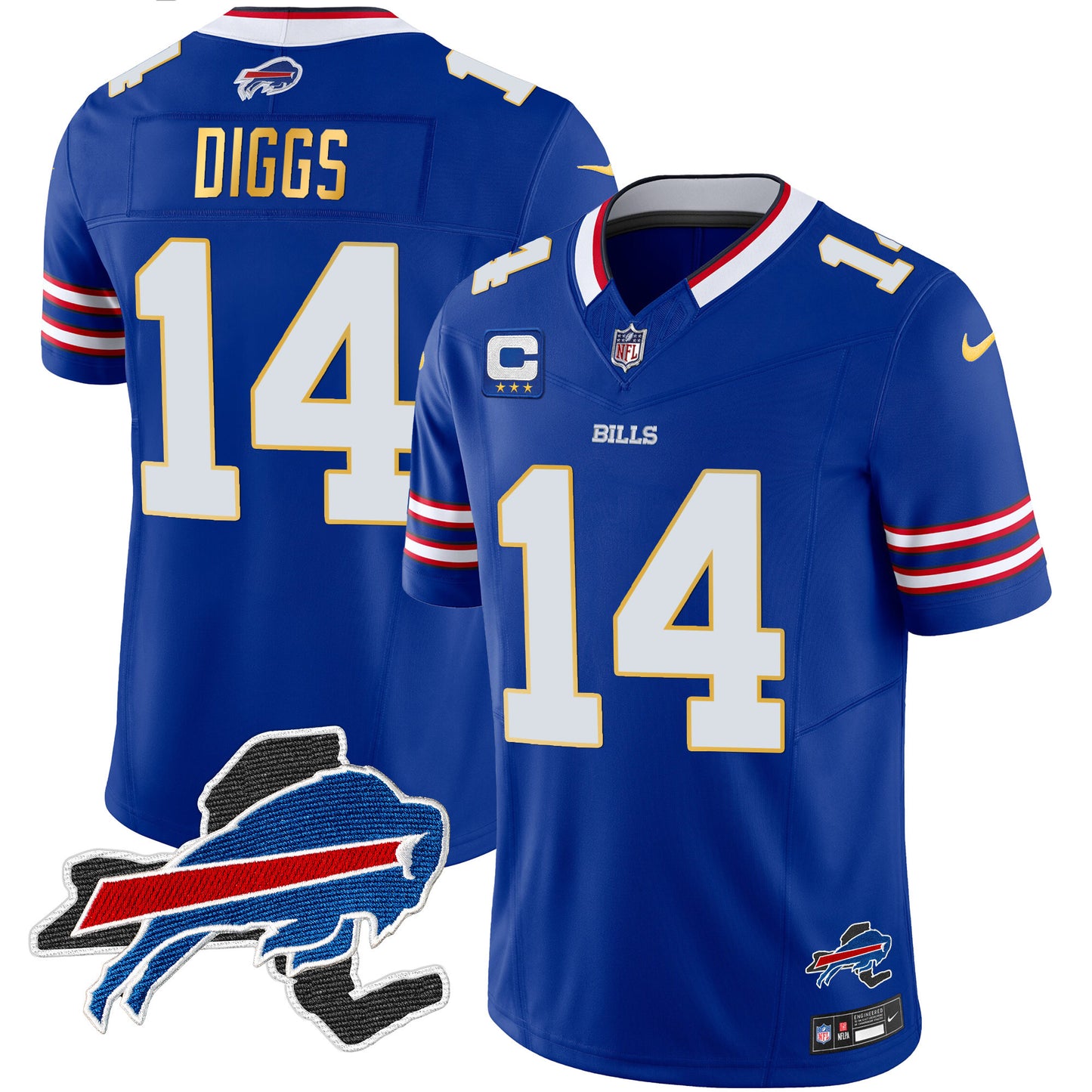 Men's Bills New York Patch Gold Trim Vapor Jersey - All Stitched