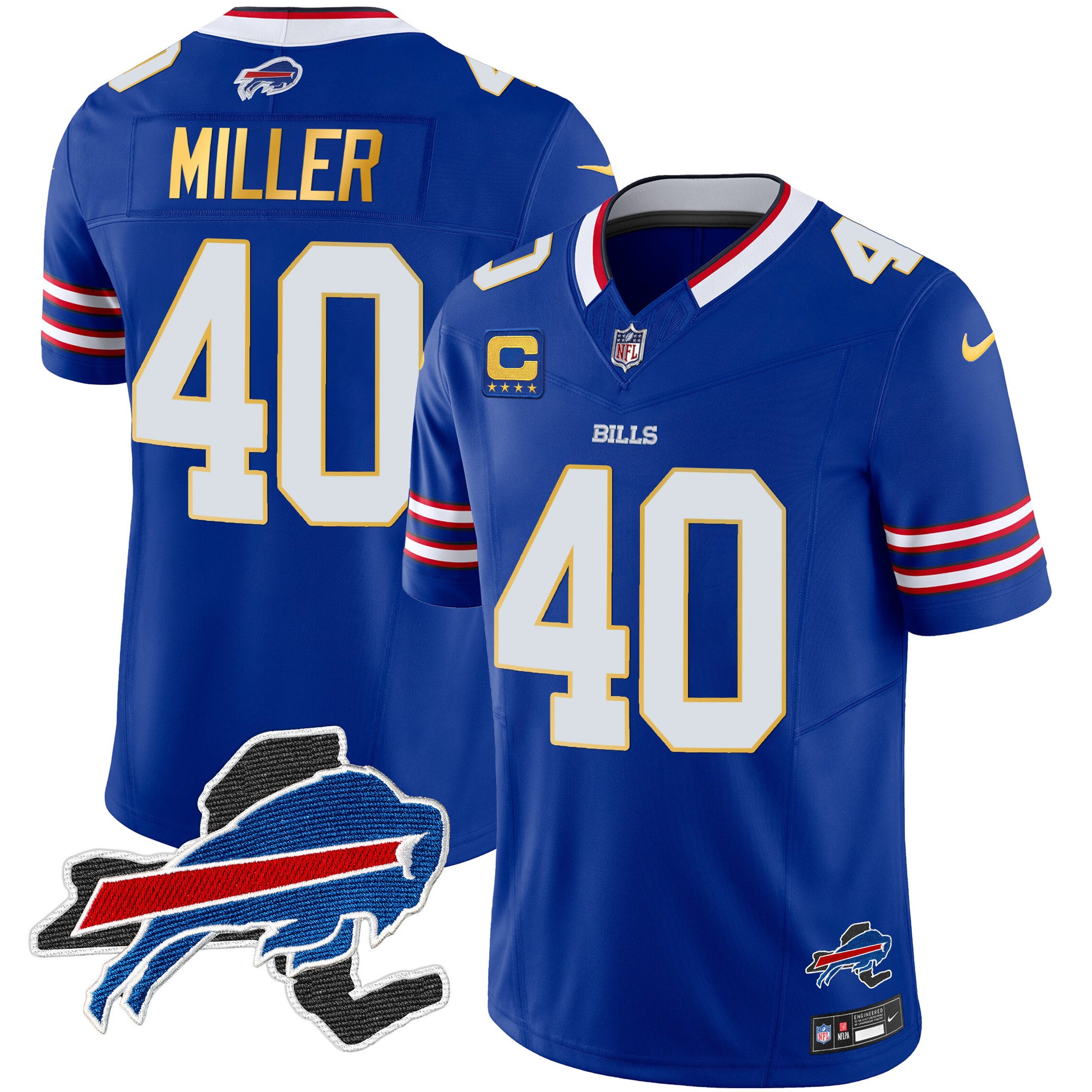 Men's Bills New York Patch Gold Trim Vapor Jersey - All Stitched