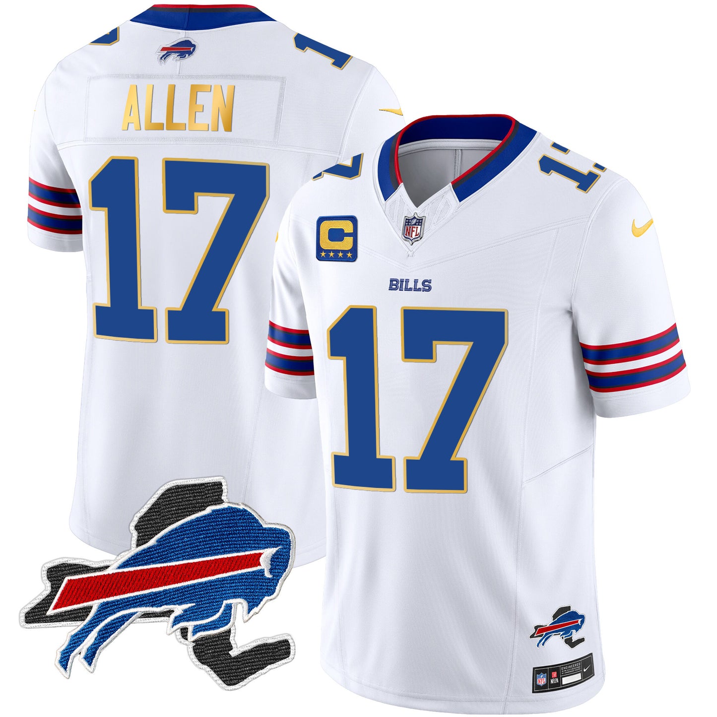 Men's Bills New York Patch Gold Trim Vapor Jersey - All Stitched