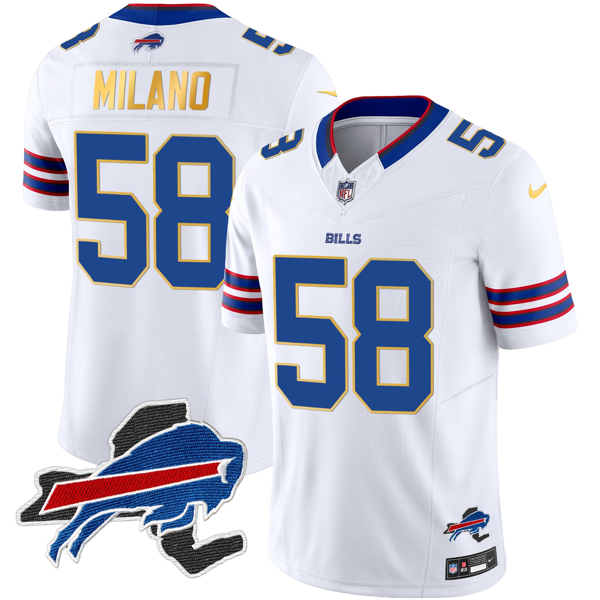 Men's Bills New York Patch Gold Trim Vapor Jersey - All Stitched