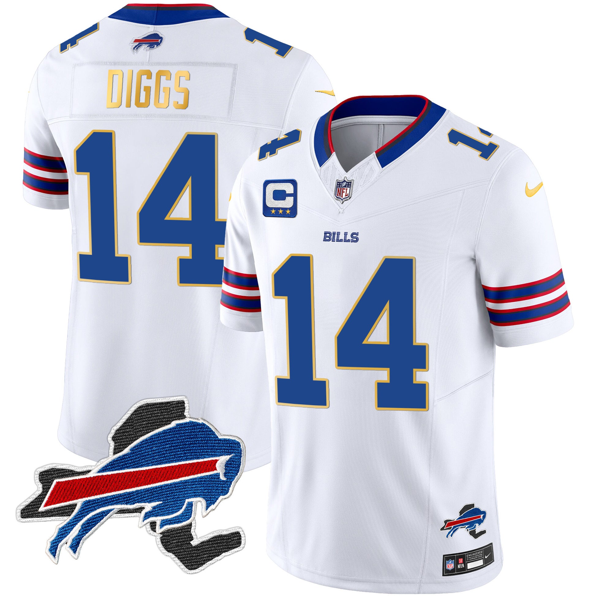 Men's Bills New York Patch Gold Trim Vapor Jersey - All Stitched