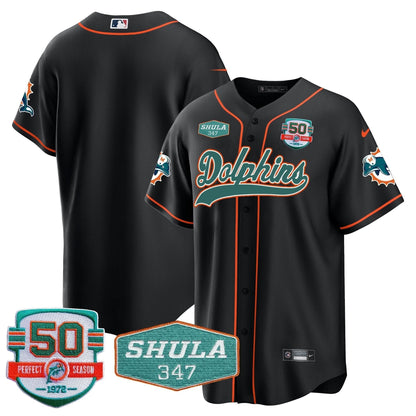 Dolphins 50th & Don Shula 347 Memorial Patch Baseball Jersey - All Stitched