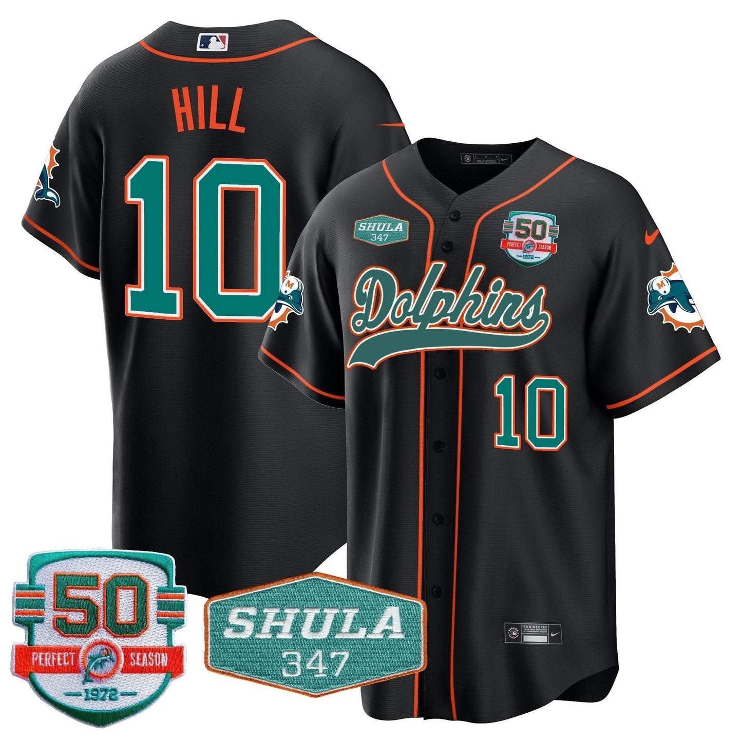 Dolphins 50th & Don Shula 347 Memorial Patch Baseball Jersey - All Stitched