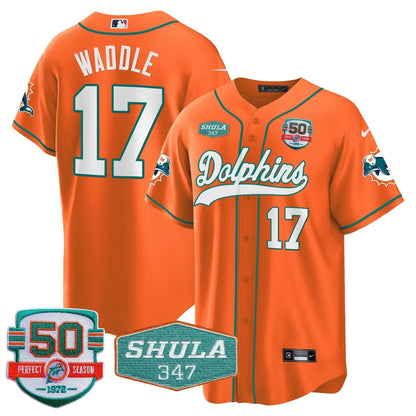 Dolphins 50th & Don Shula 347 Memorial Patch Baseball Jersey - All Stitched
