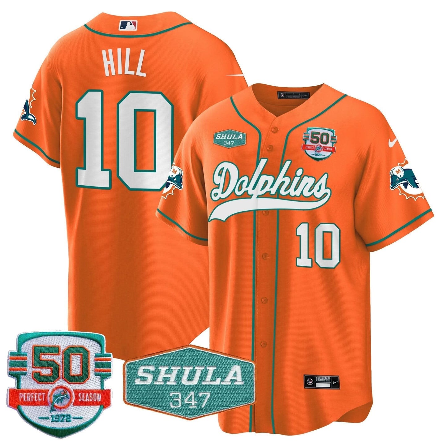 Dolphins 50th & Don Shula 347 Memorial Patch Baseball Jersey - All Stitched
