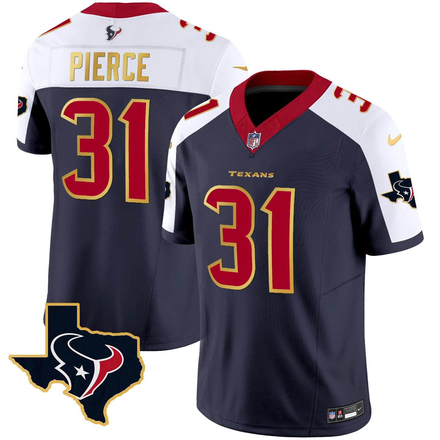 Men's Houston Texans Gold Trim Vapor Jersey - All Stitched