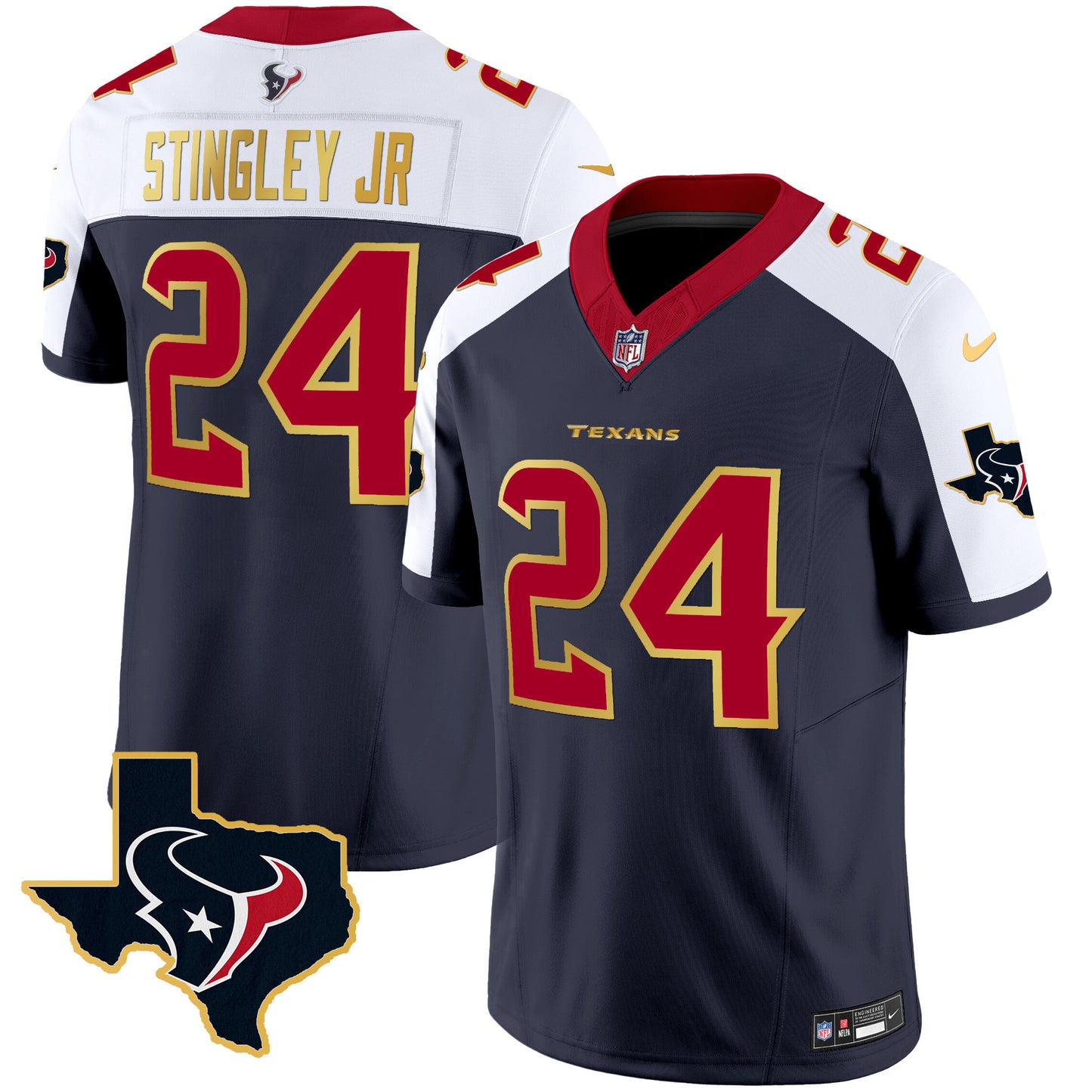 Men's Houston Texans Gold Trim Vapor Jersey - All Stitched