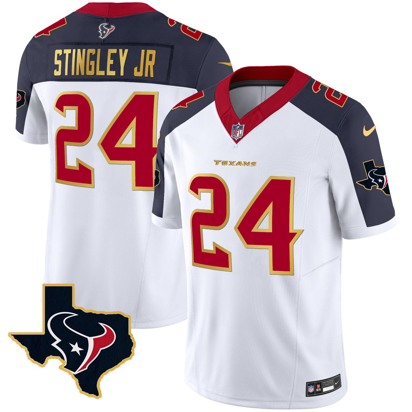 Men's Houston Texans Gold Trim Vapor Jersey - All Stitched