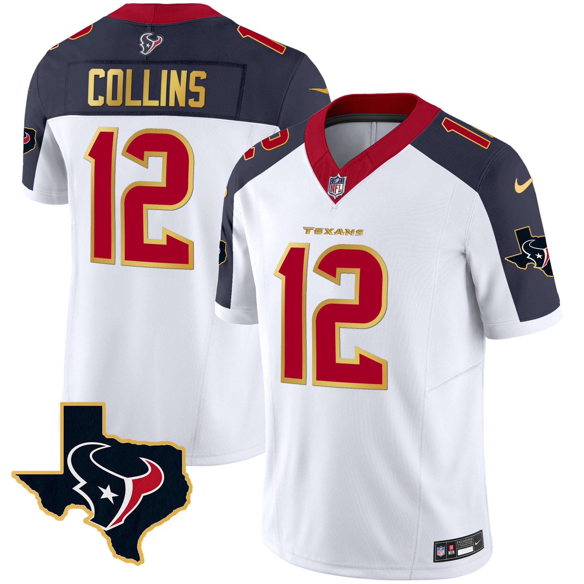 Men's Houston Texans Gold Trim Vapor Jersey - All Stitched