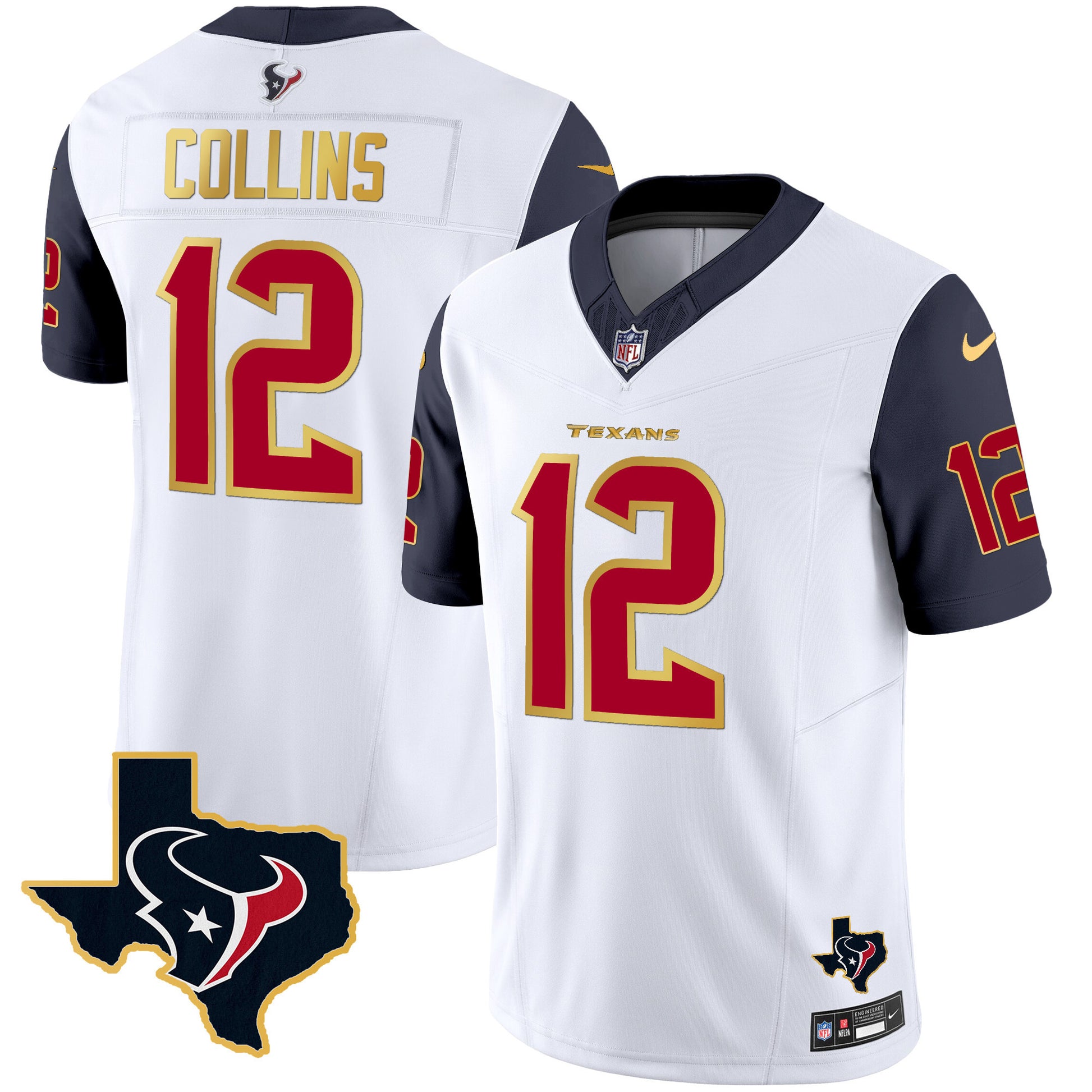 Men's Houston Texans Gold Trim Vapor Jersey - All Stitched