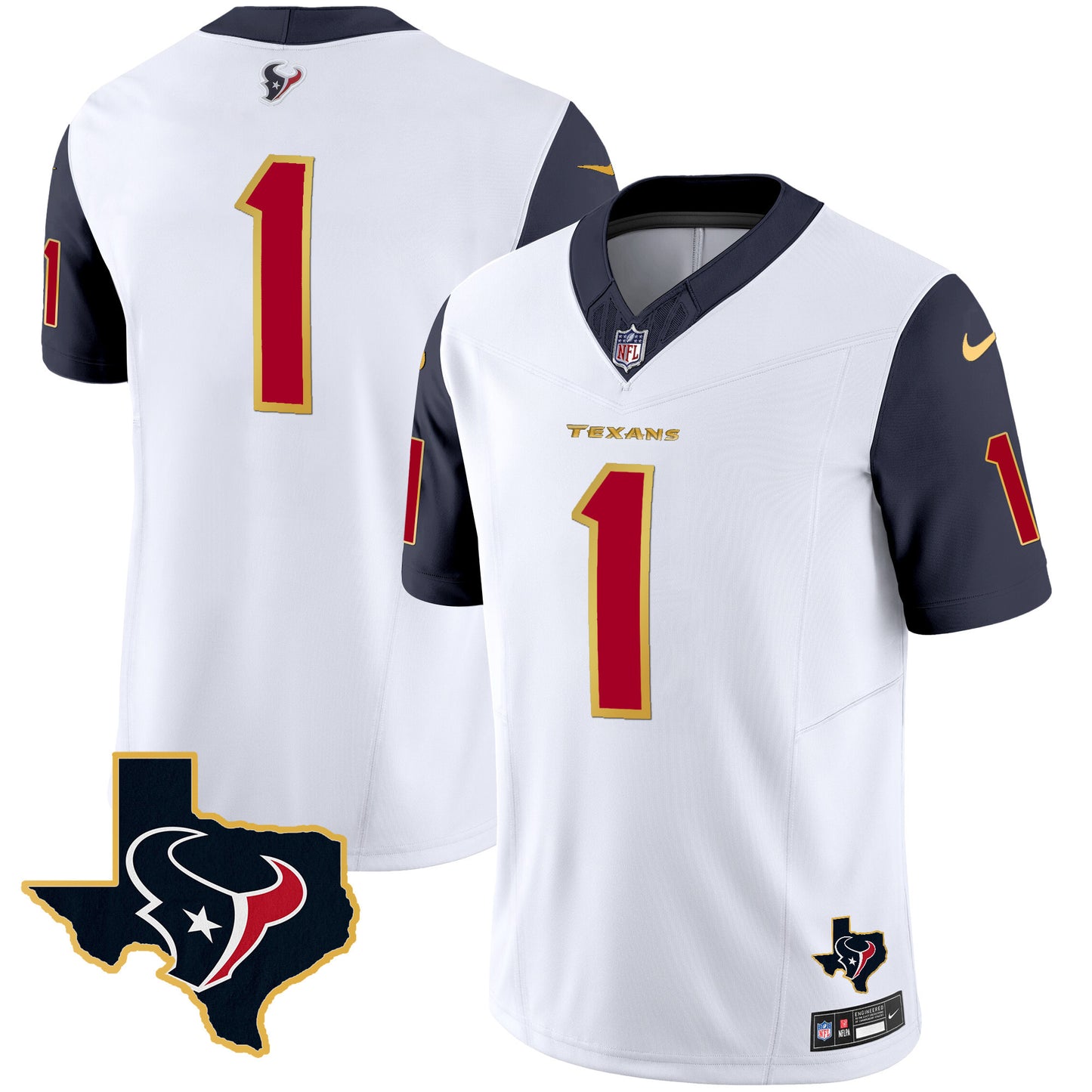 Men's Houston Texans Gold Trim Vapor Jersey - All Stitched