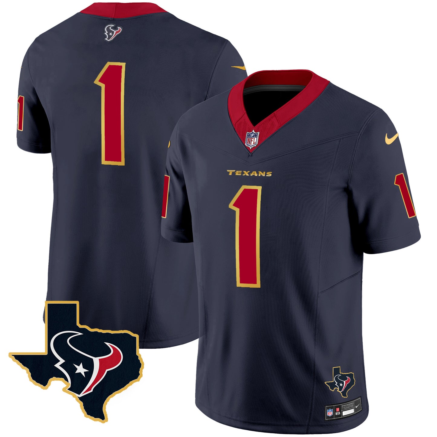 Men's Houston Texans Gold Trim Vapor Jersey - All Stitched