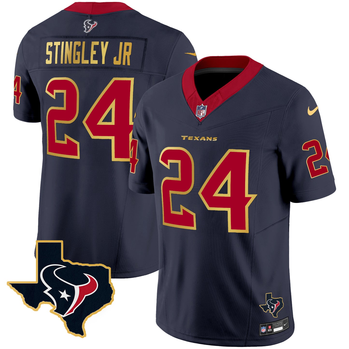 Men's Houston Texans Gold Trim Vapor Jersey - All Stitched