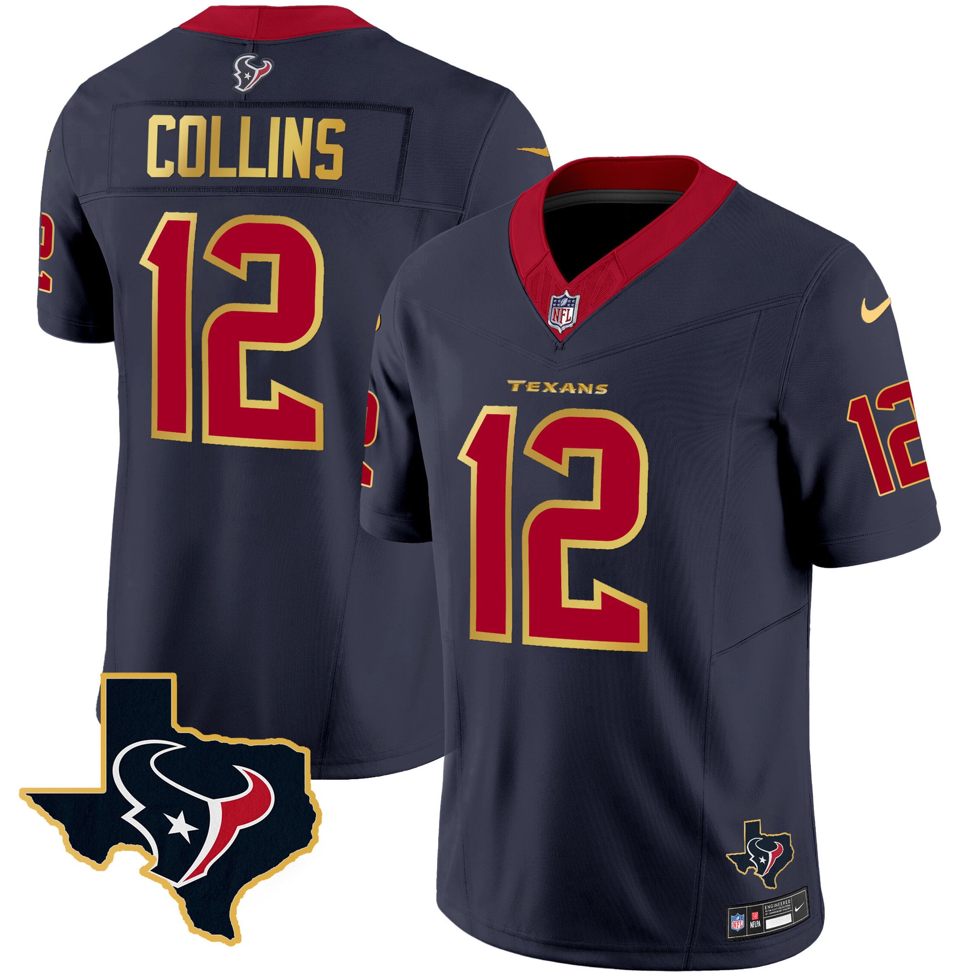 Men's Houston Texans Gold Trim Vapor Jersey - All Stitched
