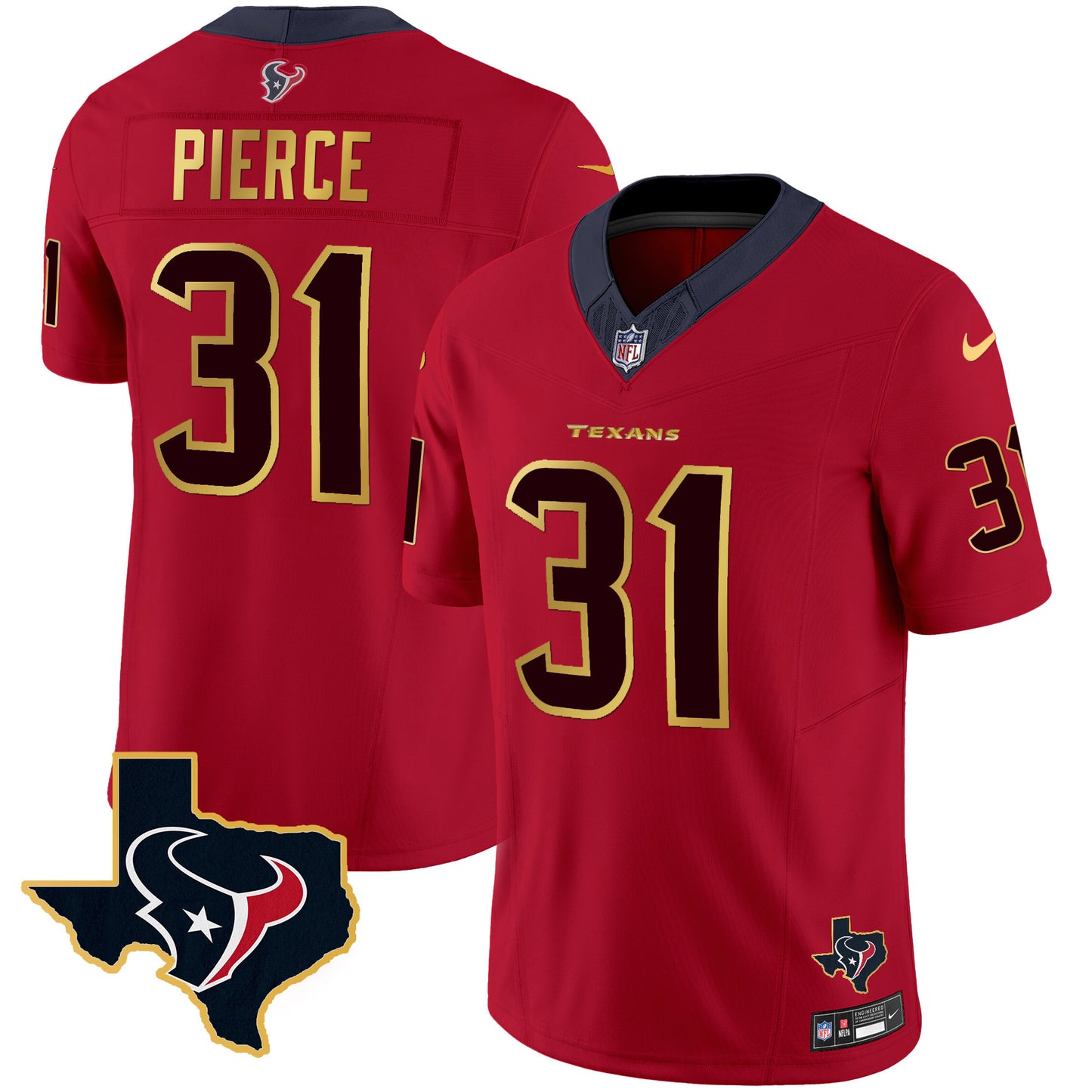 Men's Houston Texans Gold Trim Vapor Jersey - All Stitched