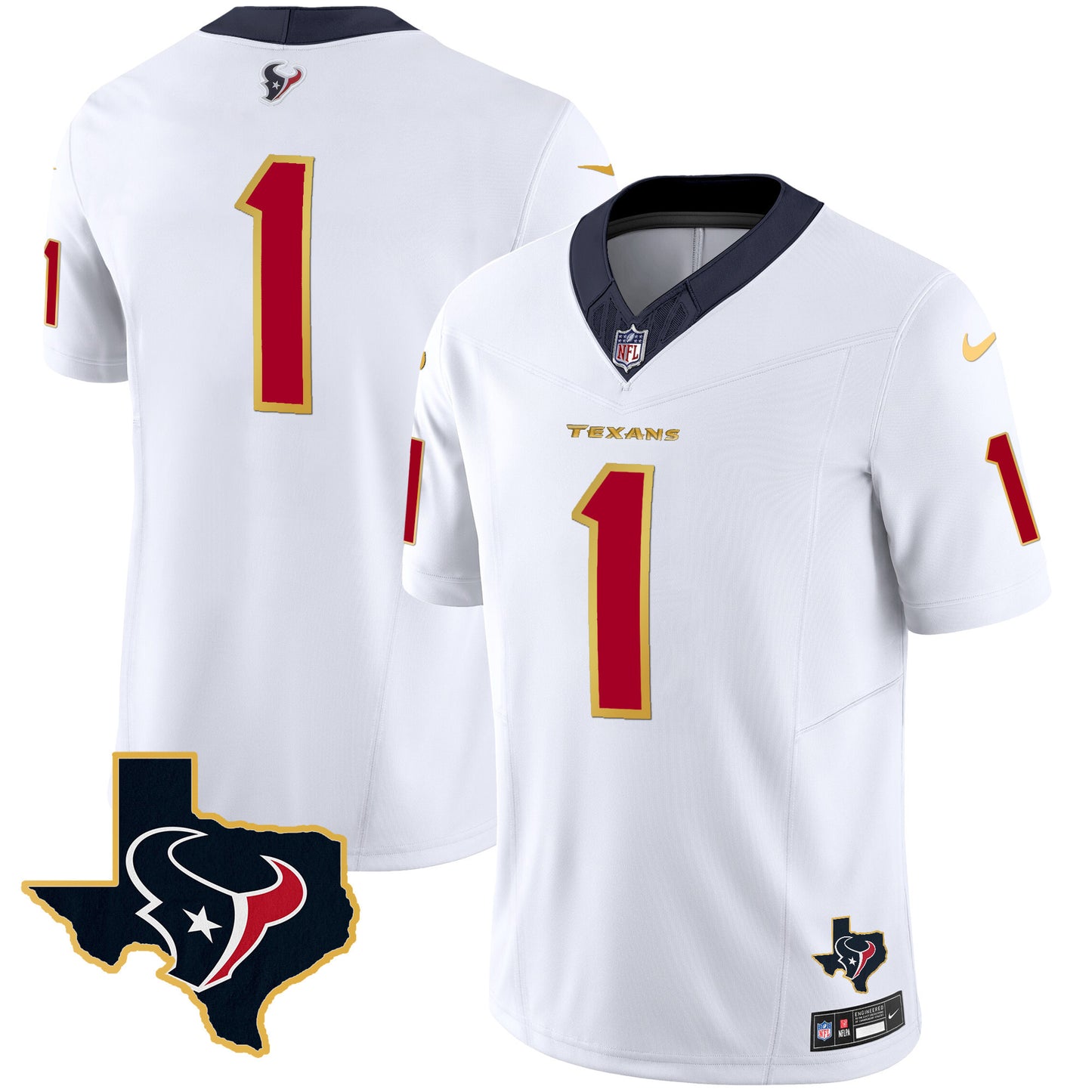 Men's Houston Texans Gold Trim Vapor Jersey - All Stitched