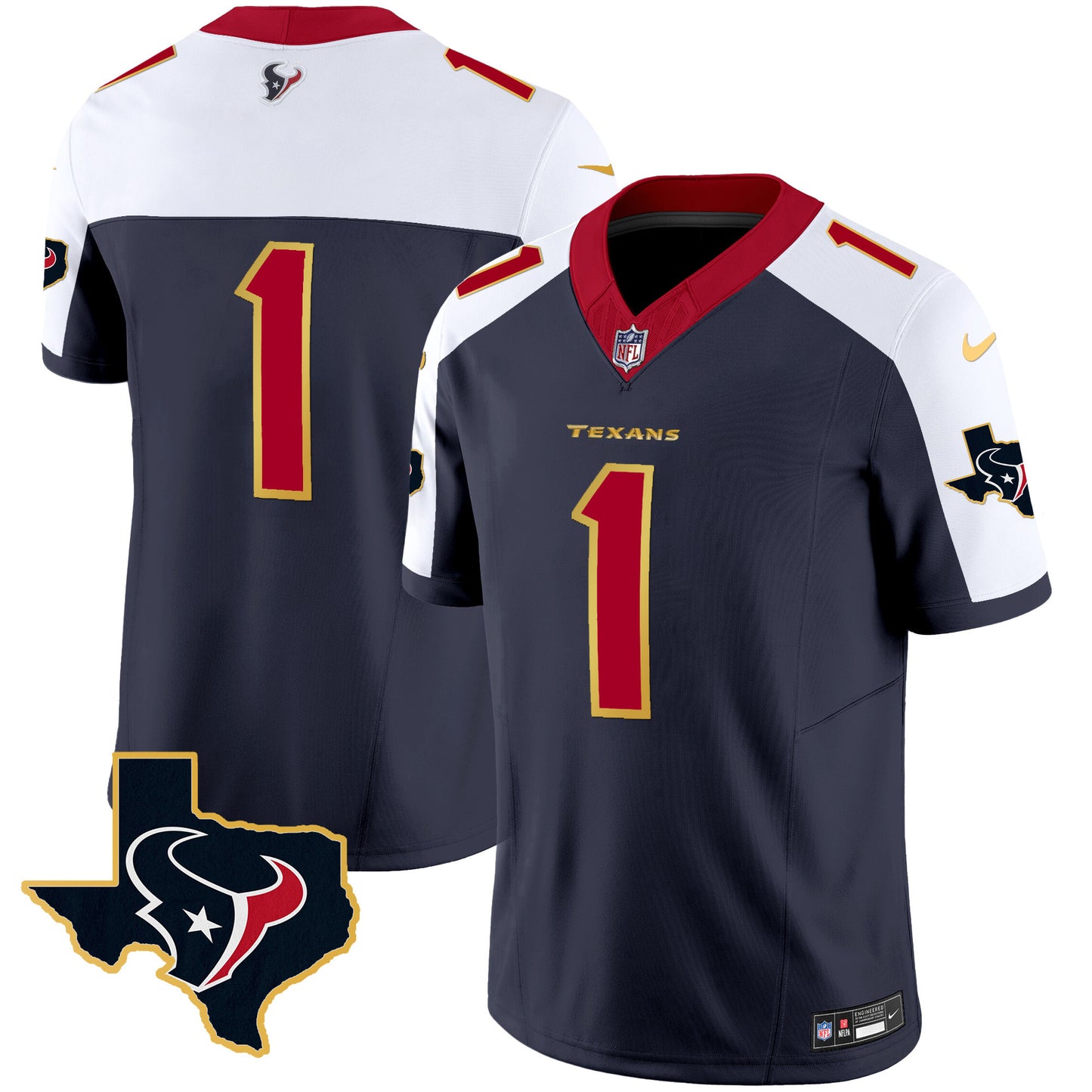 Men's Houston Texans Gold Trim Vapor Jersey - All Stitched