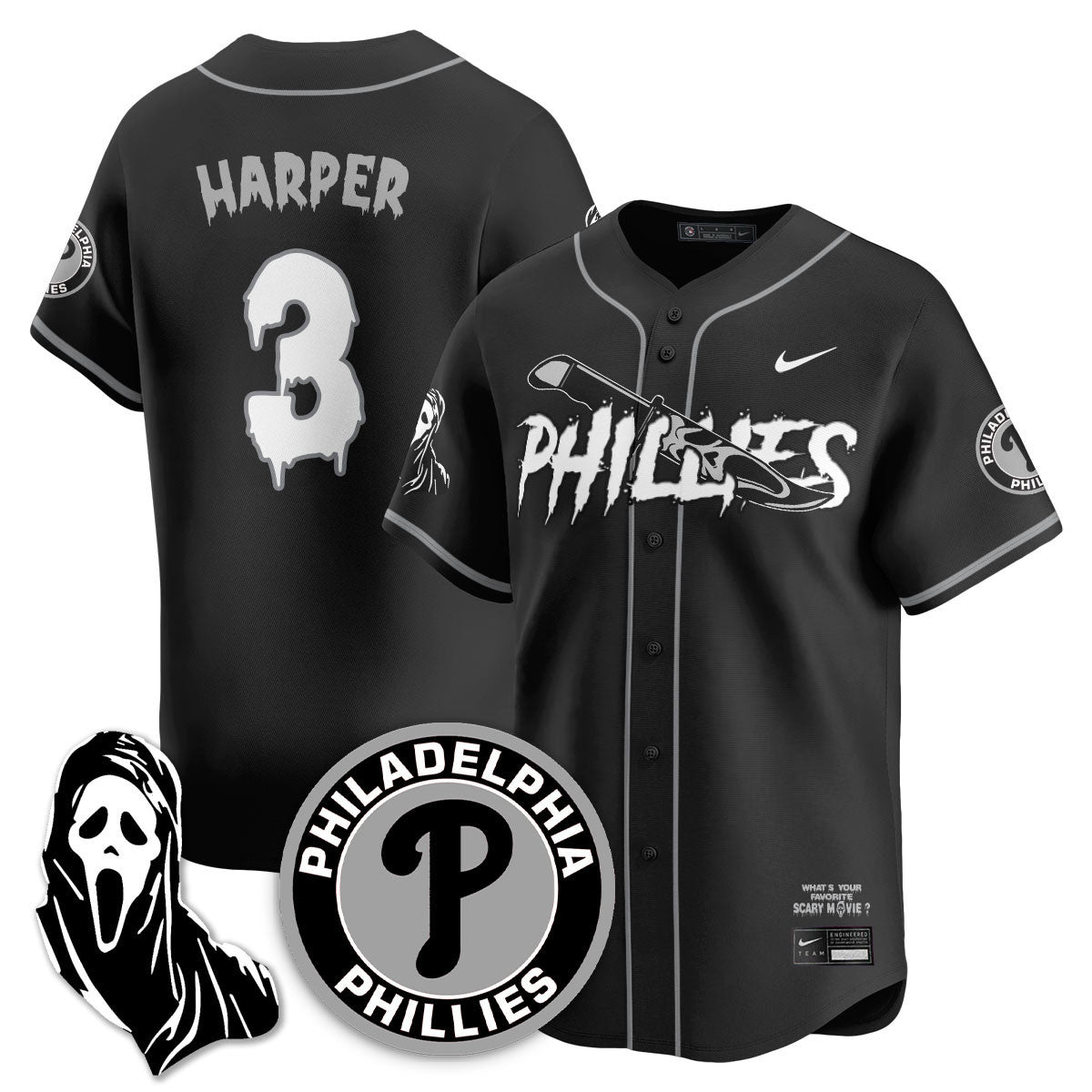 Men's Philadelphia Phillies "Scream Ghostface" Jersey - Stitched
