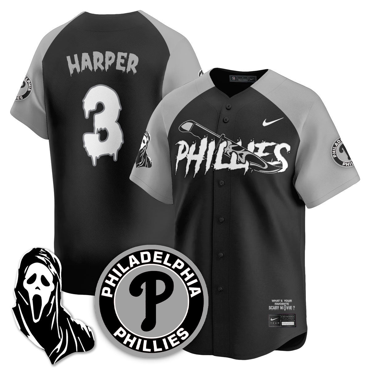 Men's Philadelphia Phillies "Scream Ghostface" Jersey - Stitched