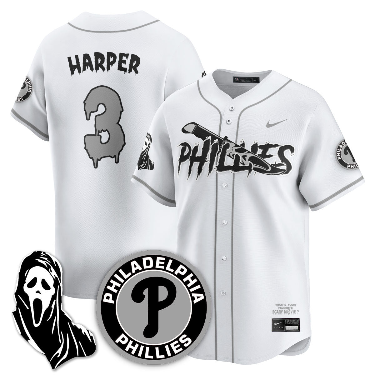 Men's Philadelphia Phillies "Scream Ghostface" Jersey - Stitched