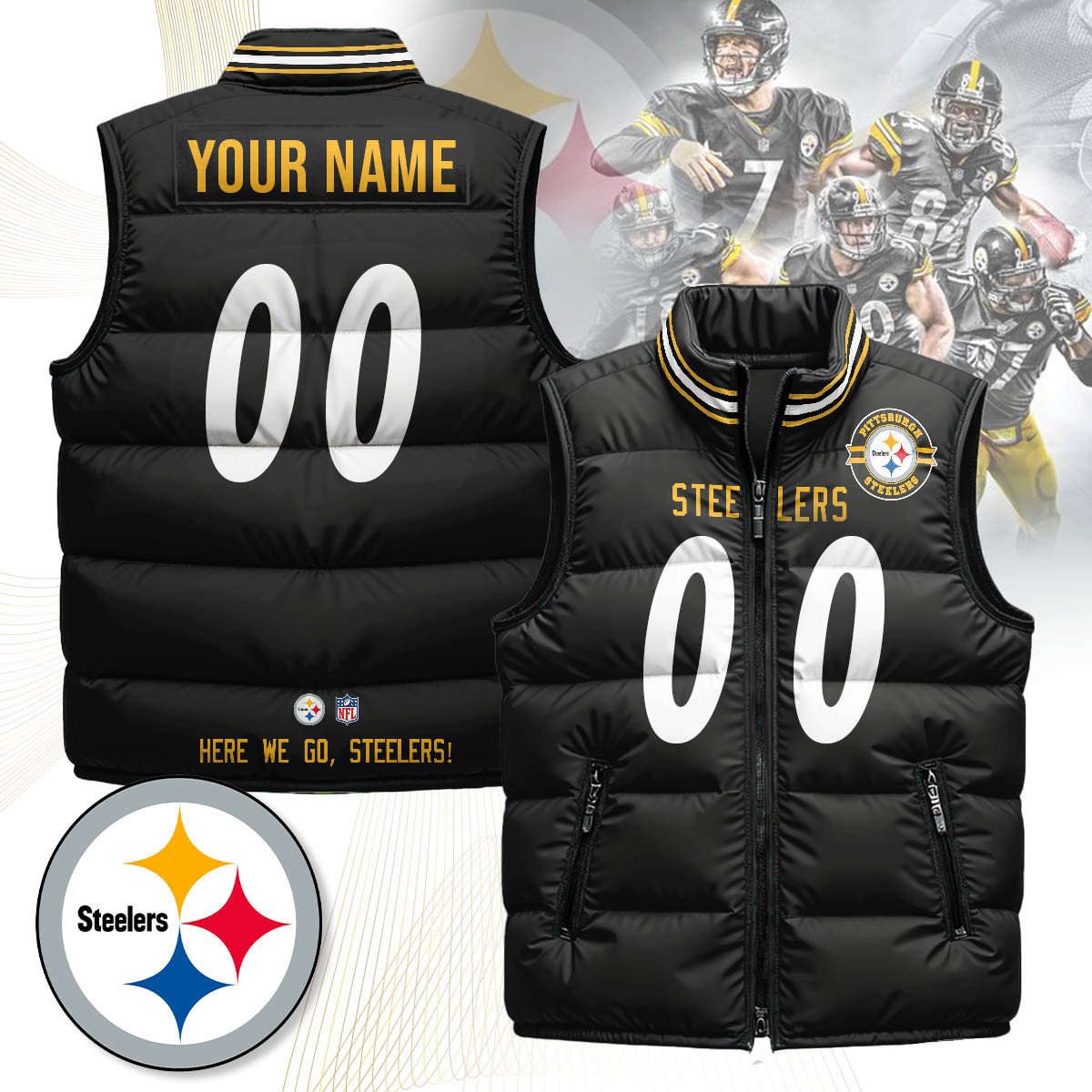 Custom Pittsburgh Steelers Unisex Puffer Vest