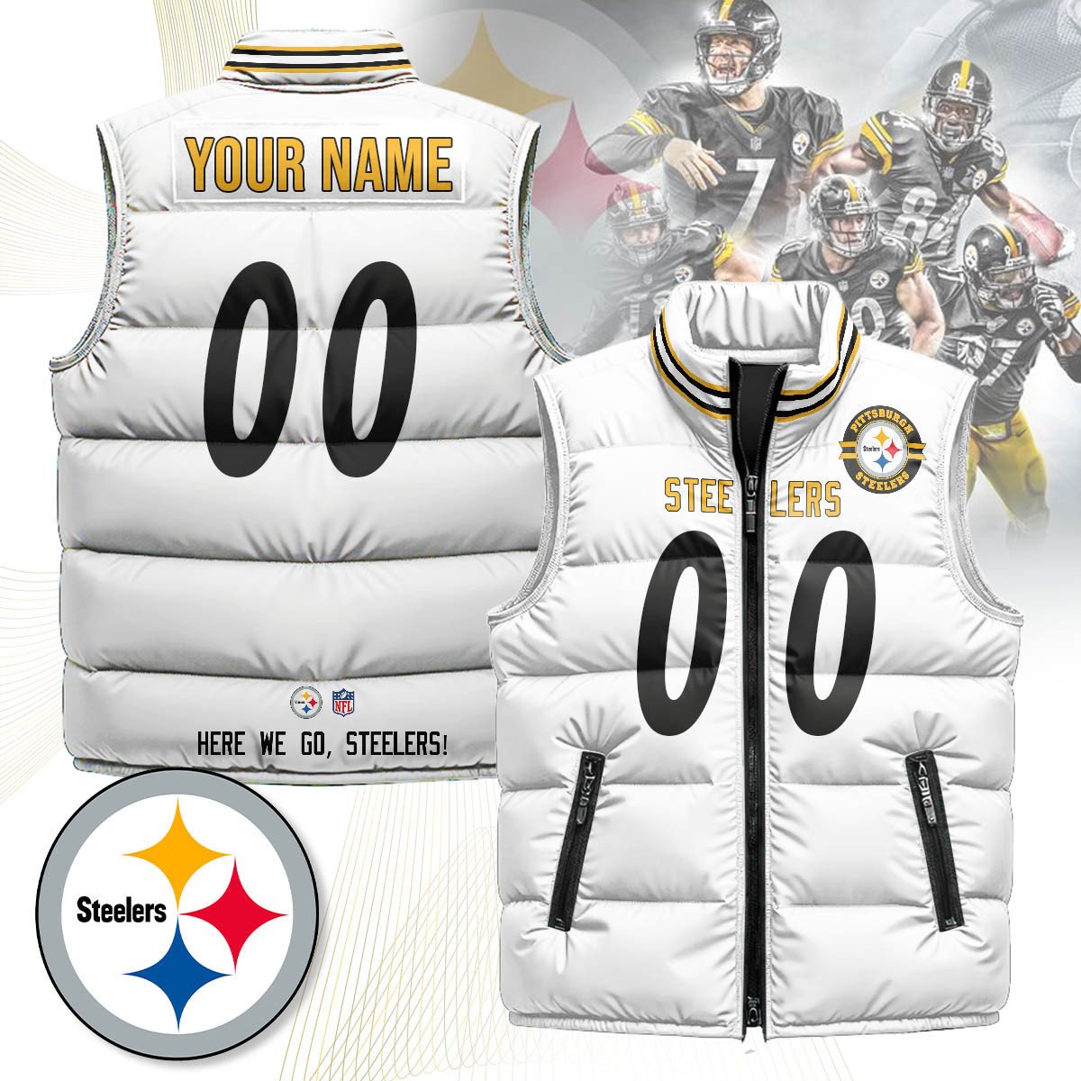 Custom Pittsburgh Steelers Unisex Puffer Vest