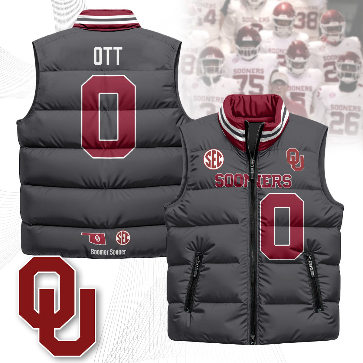 Oklahoma Sooners Unisex Puffer Vest
