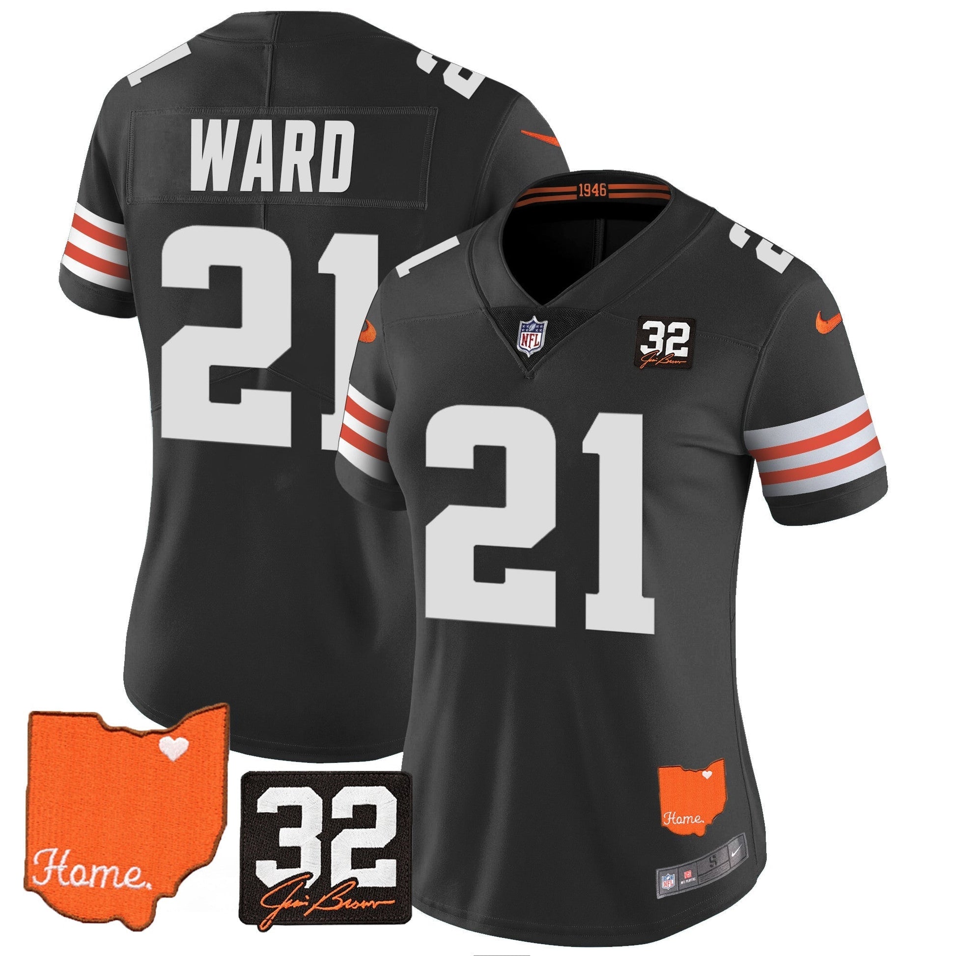 Women's Browns #32 Jim Brown Memorial & Home Patch Vapor Limited Jersey - All Stitched