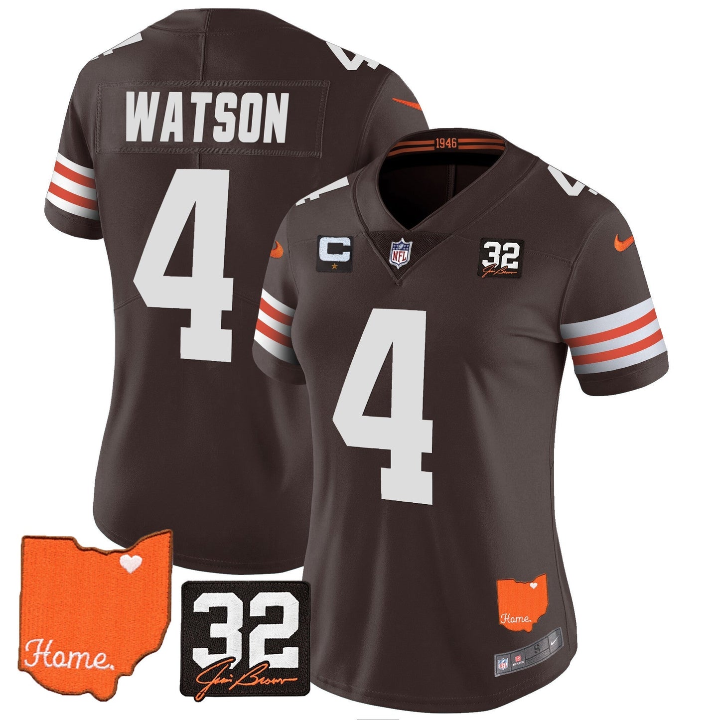 Women's Browns #32 Jim Brown Memorial & Home Patch Vapor Limited Jersey - All Stitched