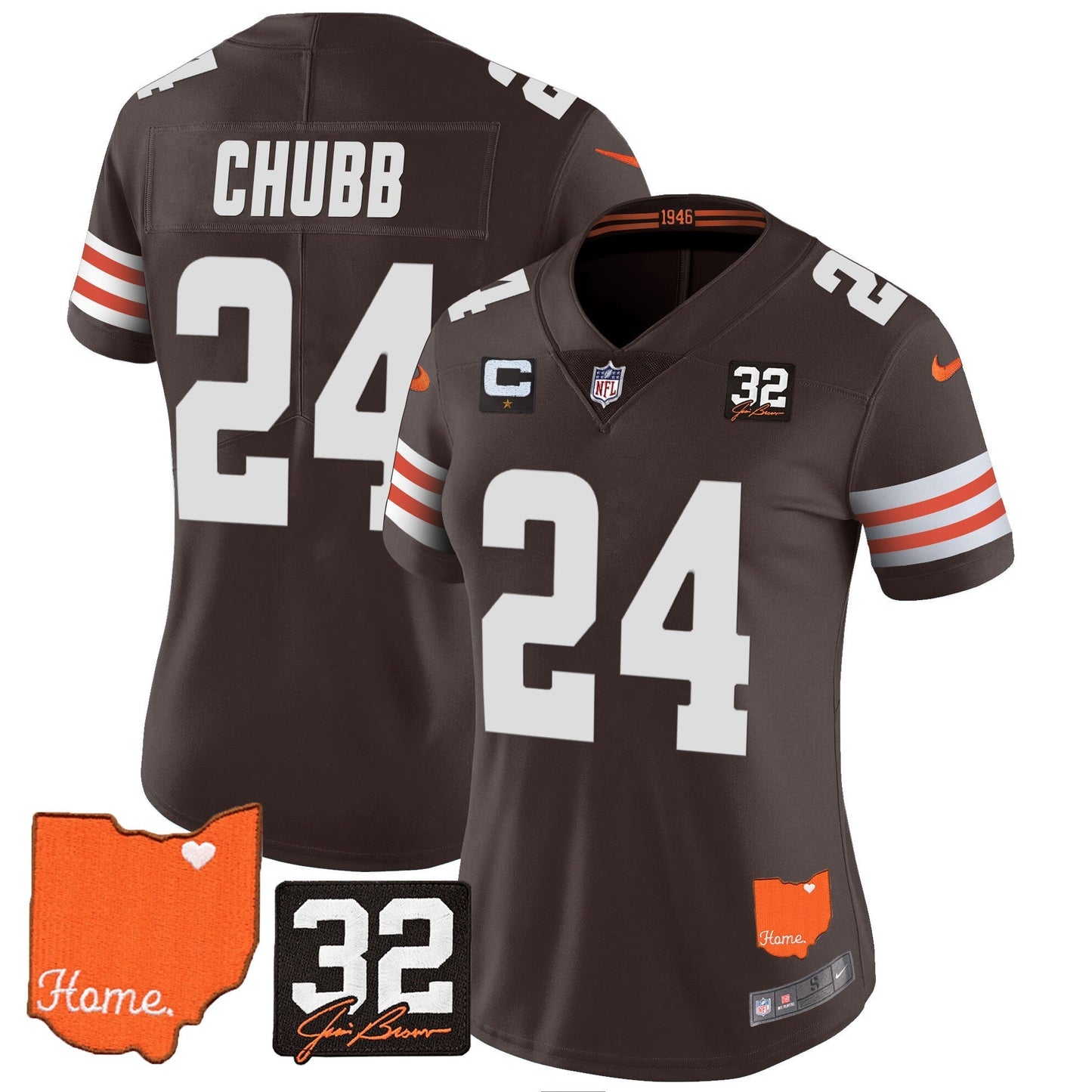 Women's Browns #32 Jim Brown Memorial & Home Patch Vapor Limited Jersey - All Stitched
