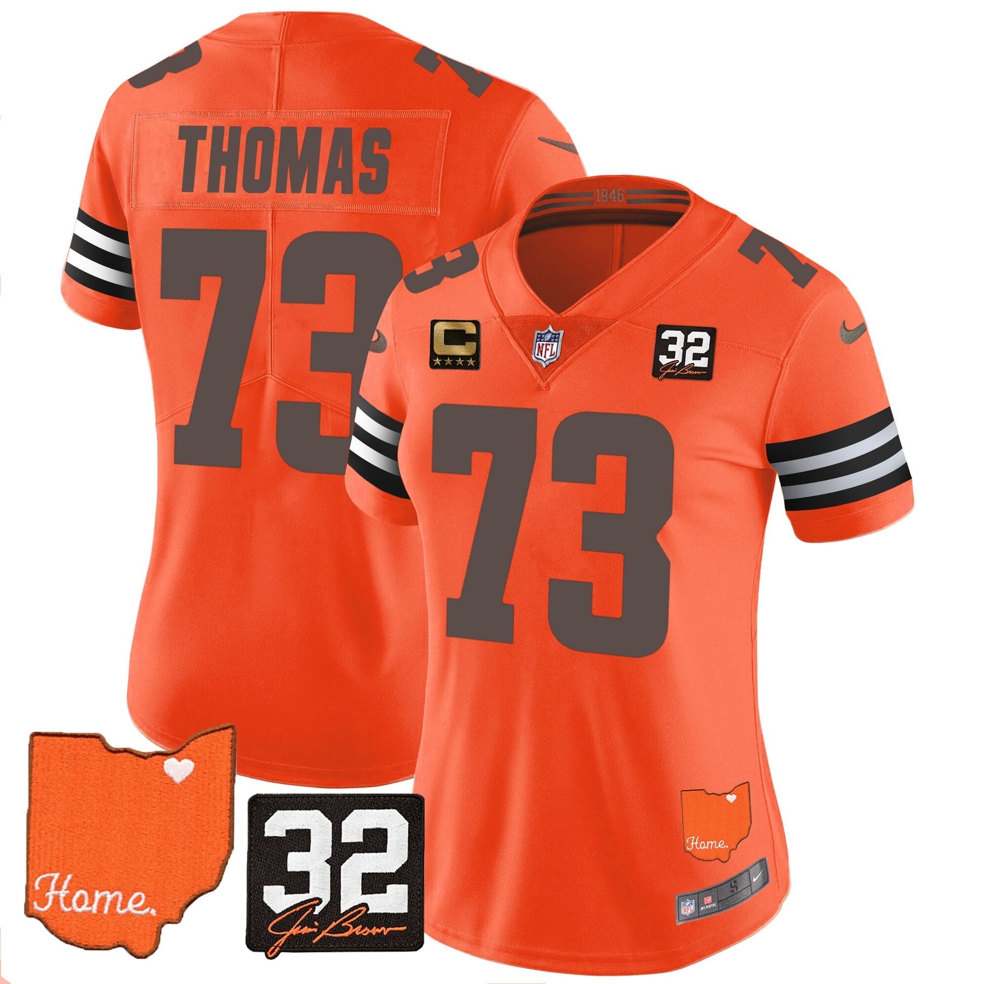 Women's Browns #32 Jim Brown Memorial & Home Patch Vapor Limited Jersey - All Stitched