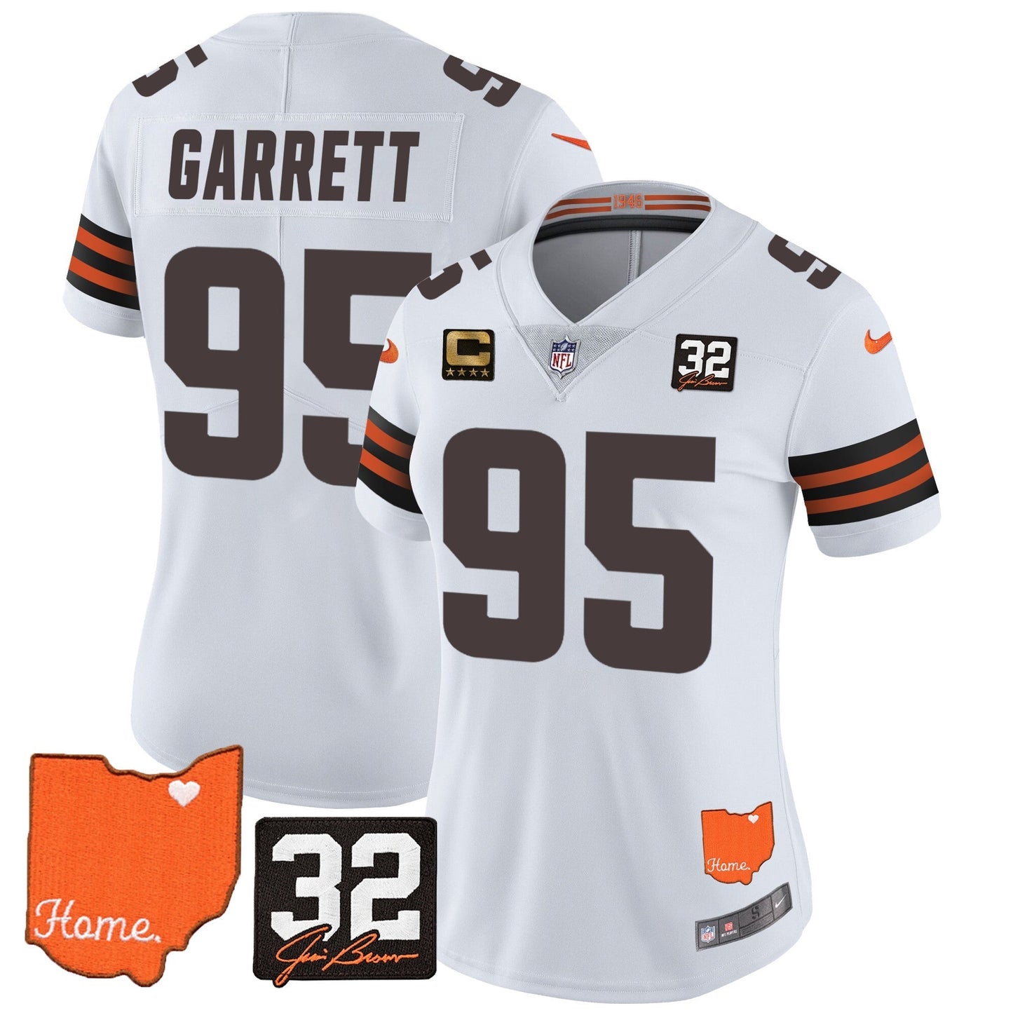 Women's Browns #32 Jim Brown Memorial & Home Patch Vapor Limited Jersey - All Stitched