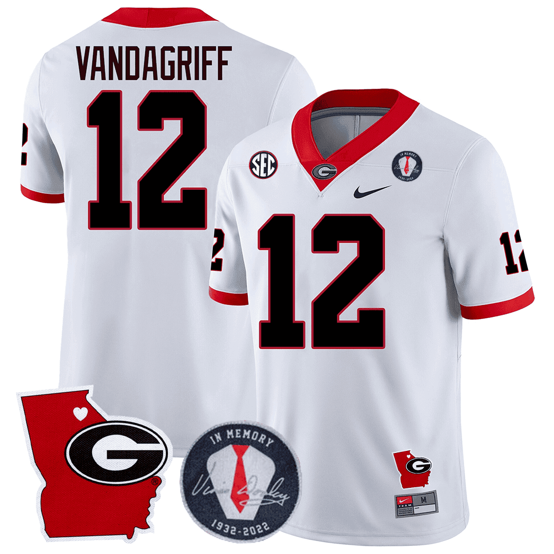 Georgia Bulldogs 2023 Vince Dooley Patch & Georgia State Map Jersey - All Stitched