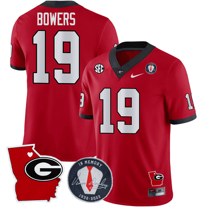 Georgia Bulldogs 2023 Vince Dooley Patch & Georgia State Map Jersey - All Stitched