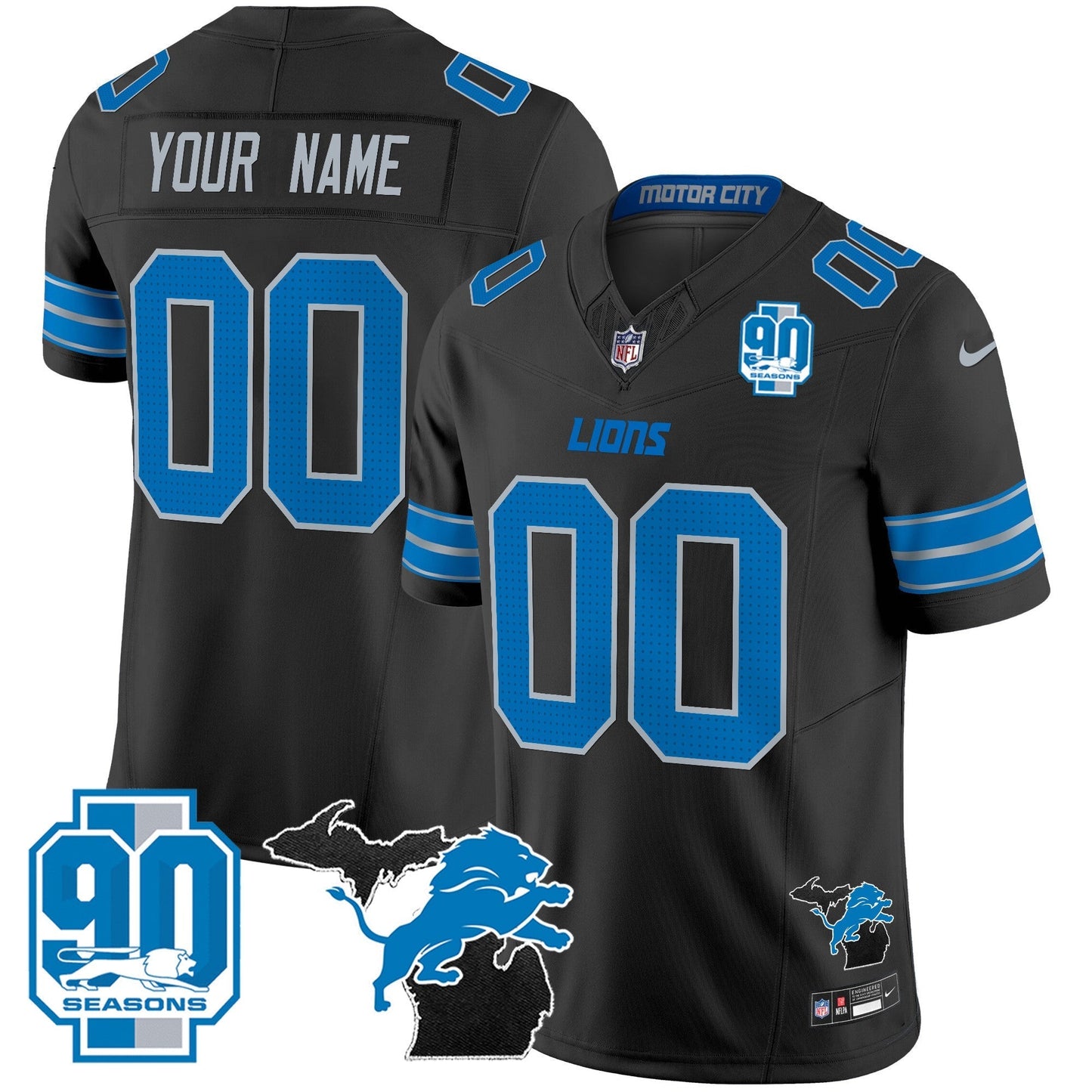 DET 2025 Michigan & 90th Year Patch Vapor Custom Jersey - All Stitched