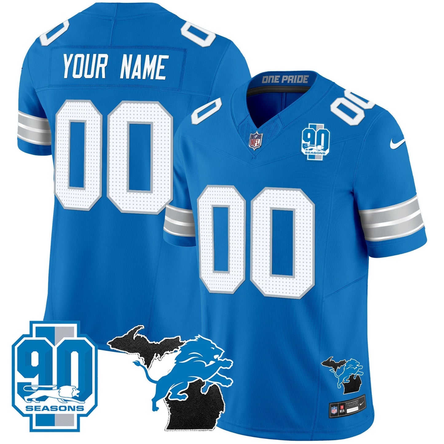 DET 2025 Michigan & 90th Year Patch Vapor Custom Jersey - All Stitched