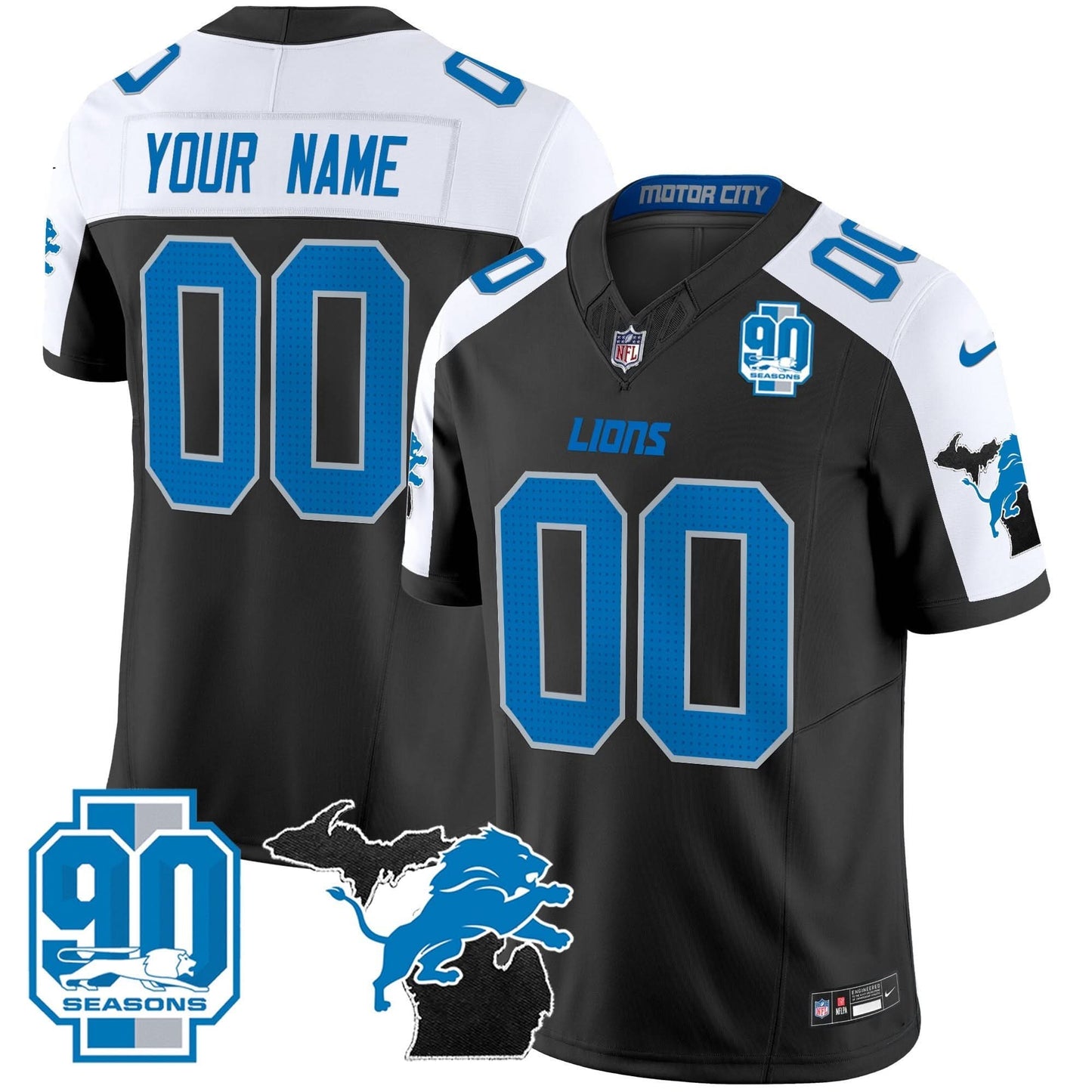 Detroit Lions 2024 Michigan & 90th Year Patch Vapor Custom Jersey - All Stitched
