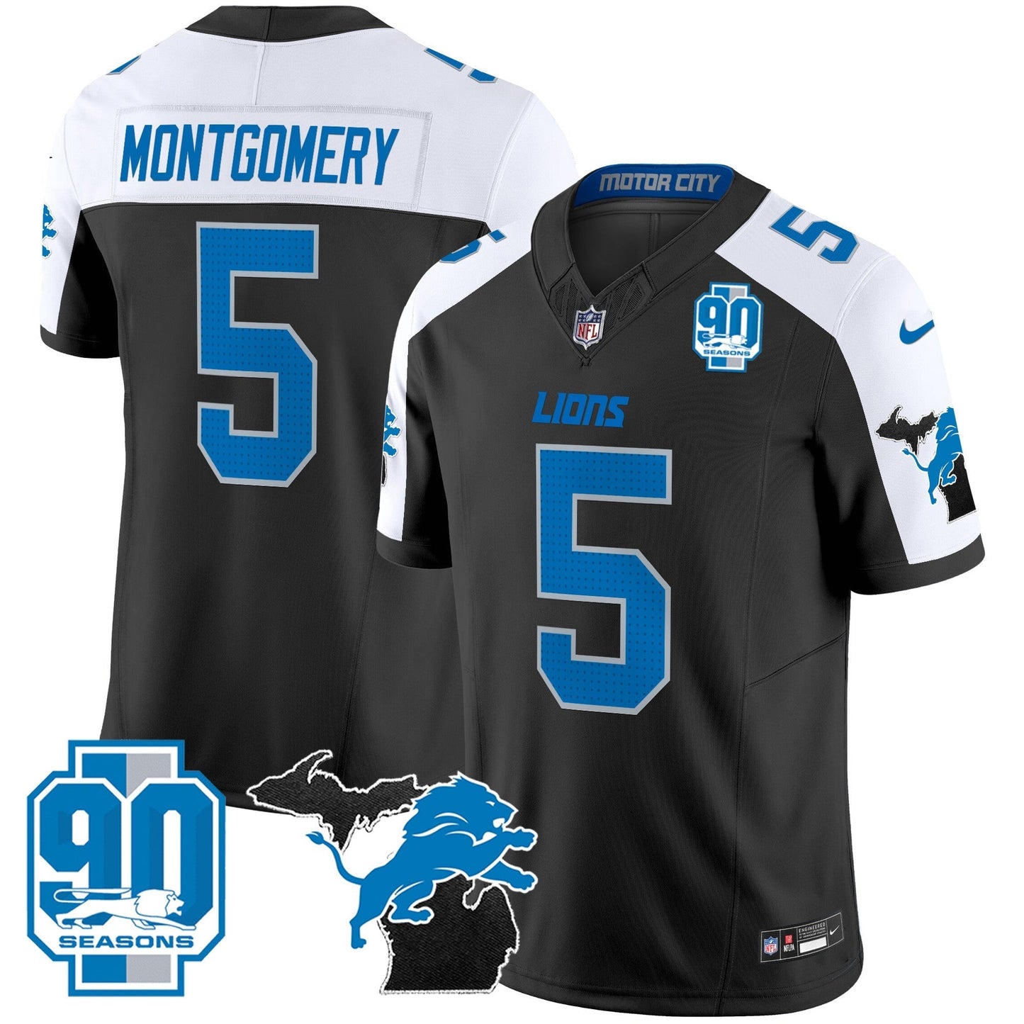 DET 2025 Michigan & 90th Year Patch Vapor Jersey - All Stitched
