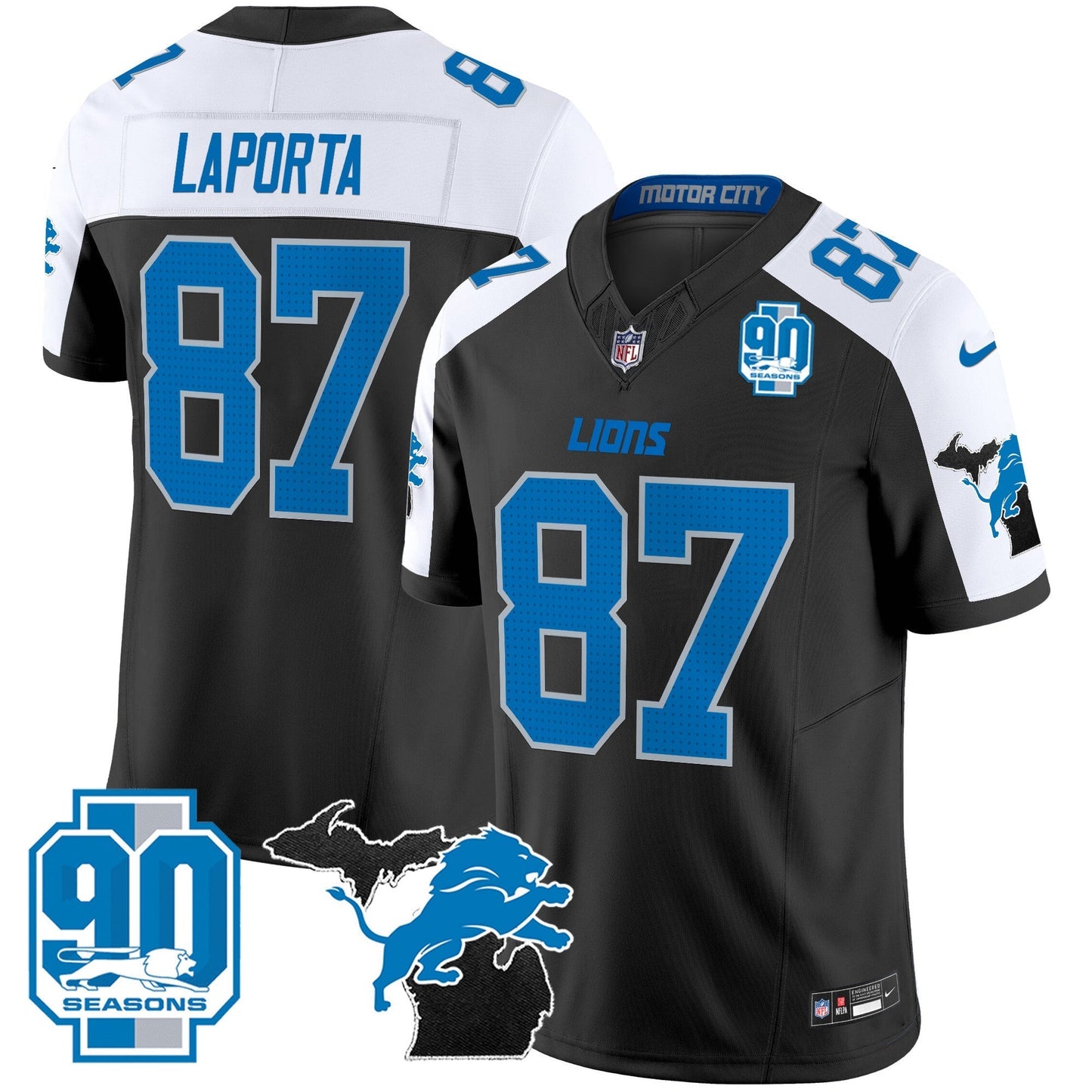 DET 2025 Michigan & 90th Year Patch Vapor Jersey - All Stitched