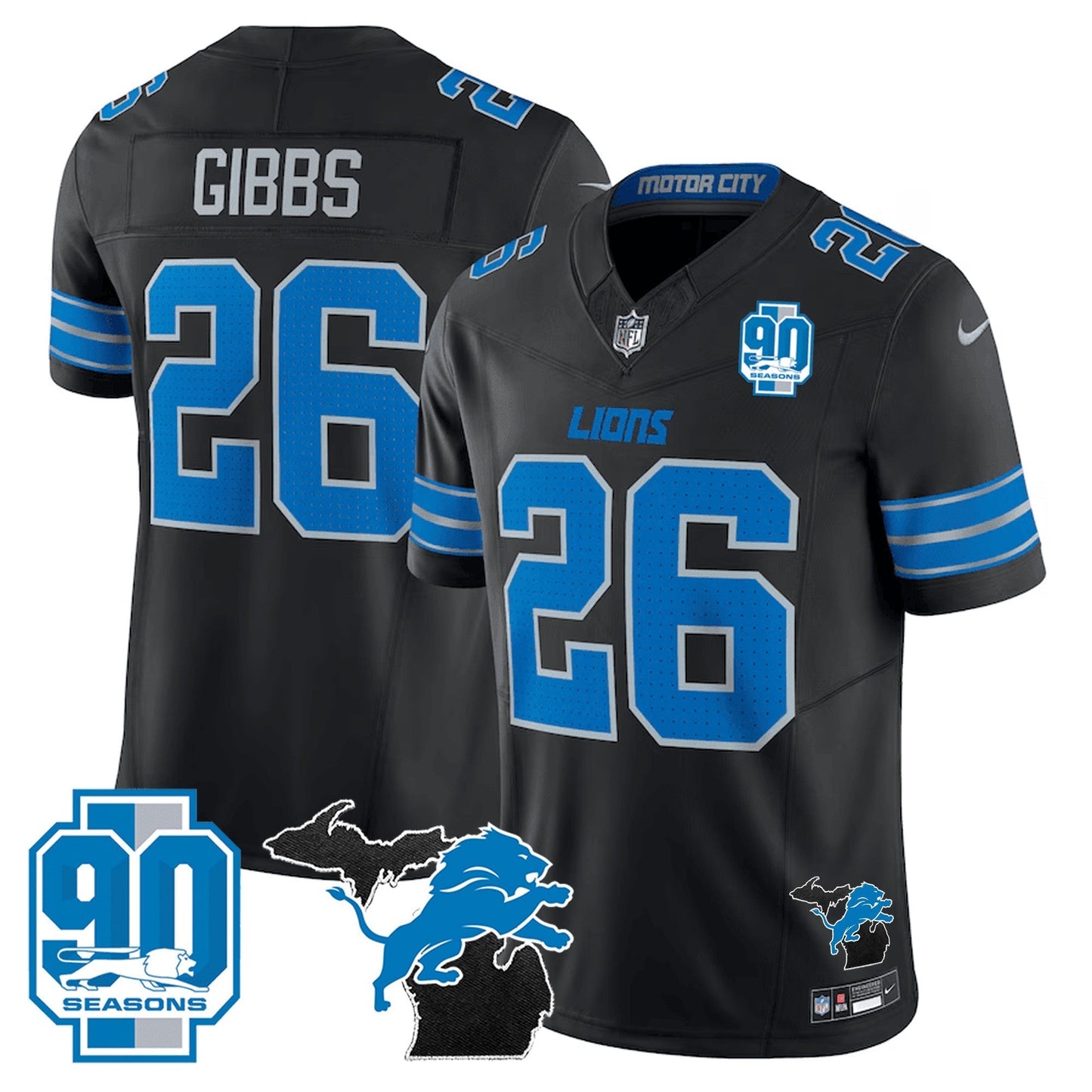 DET 2025 Michigan & 90th Year Patch Vapor Jersey - All Stitched