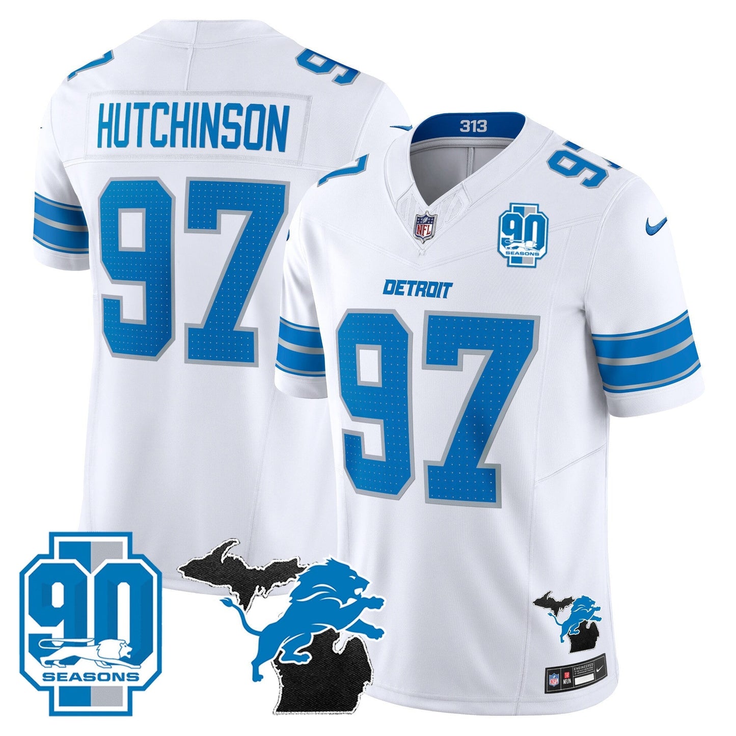 DET 2025 Michigan & 90th Year Patch Vapor Jersey - All Stitched
