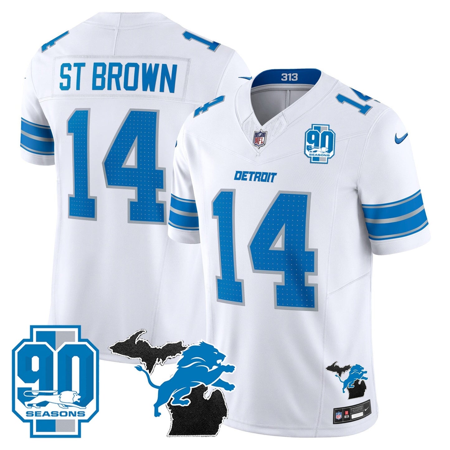 DET 2025 Michigan & 90th Year Patch Vapor Jersey - All Stitched